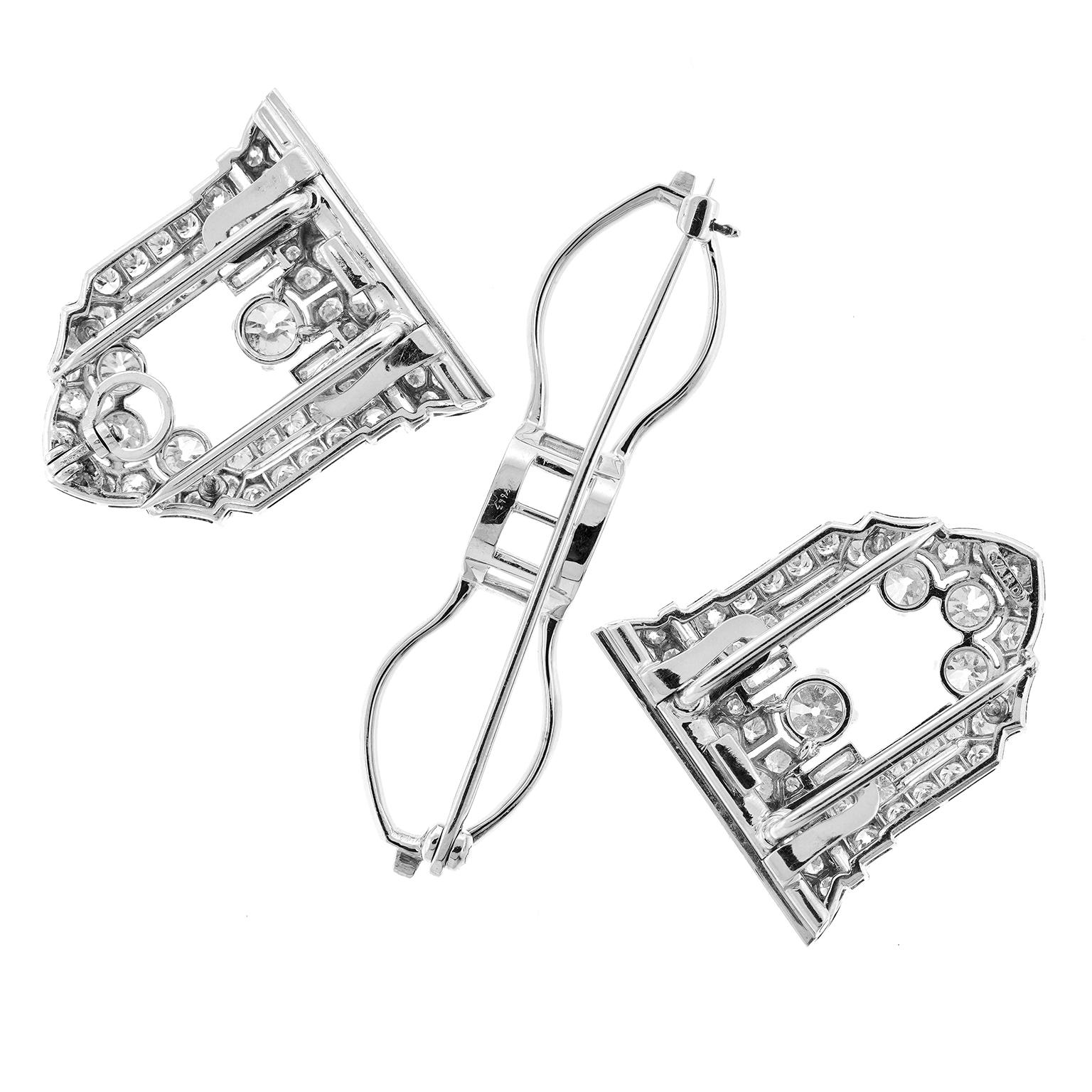 Spilla Raymond C. Yard Art Deco a doppia clip con diamante in vendita 3