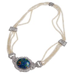 Raymond C Yard, collier Art déco en opale noire, perles naturelles et diamants