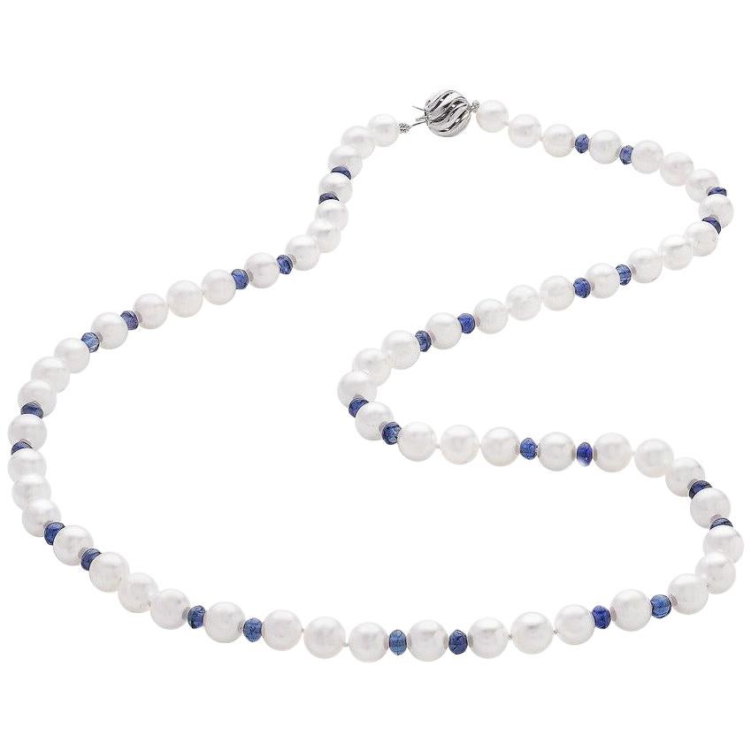 Raymond C. Yard Cultured Pearl and Sapphire Bead Necklace