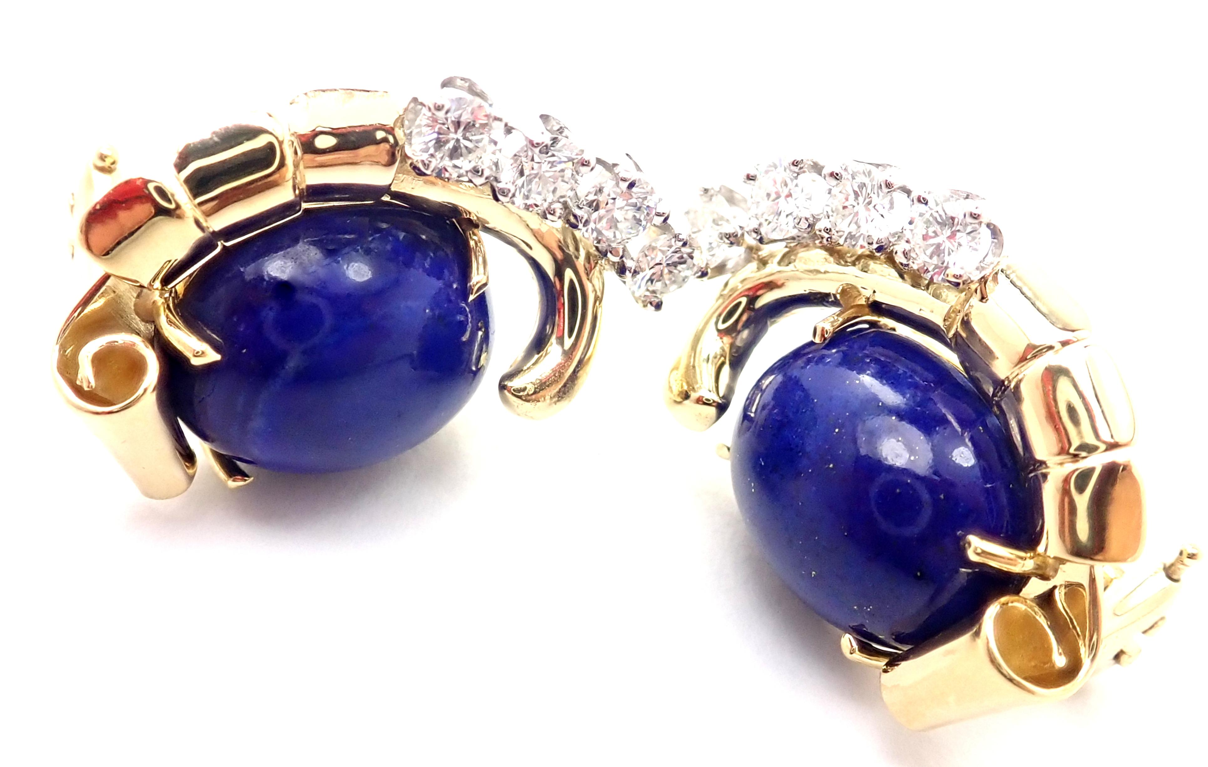 Raymond C. Yard Diamond Lapis Lazuli Yellow Gold Earrings 6