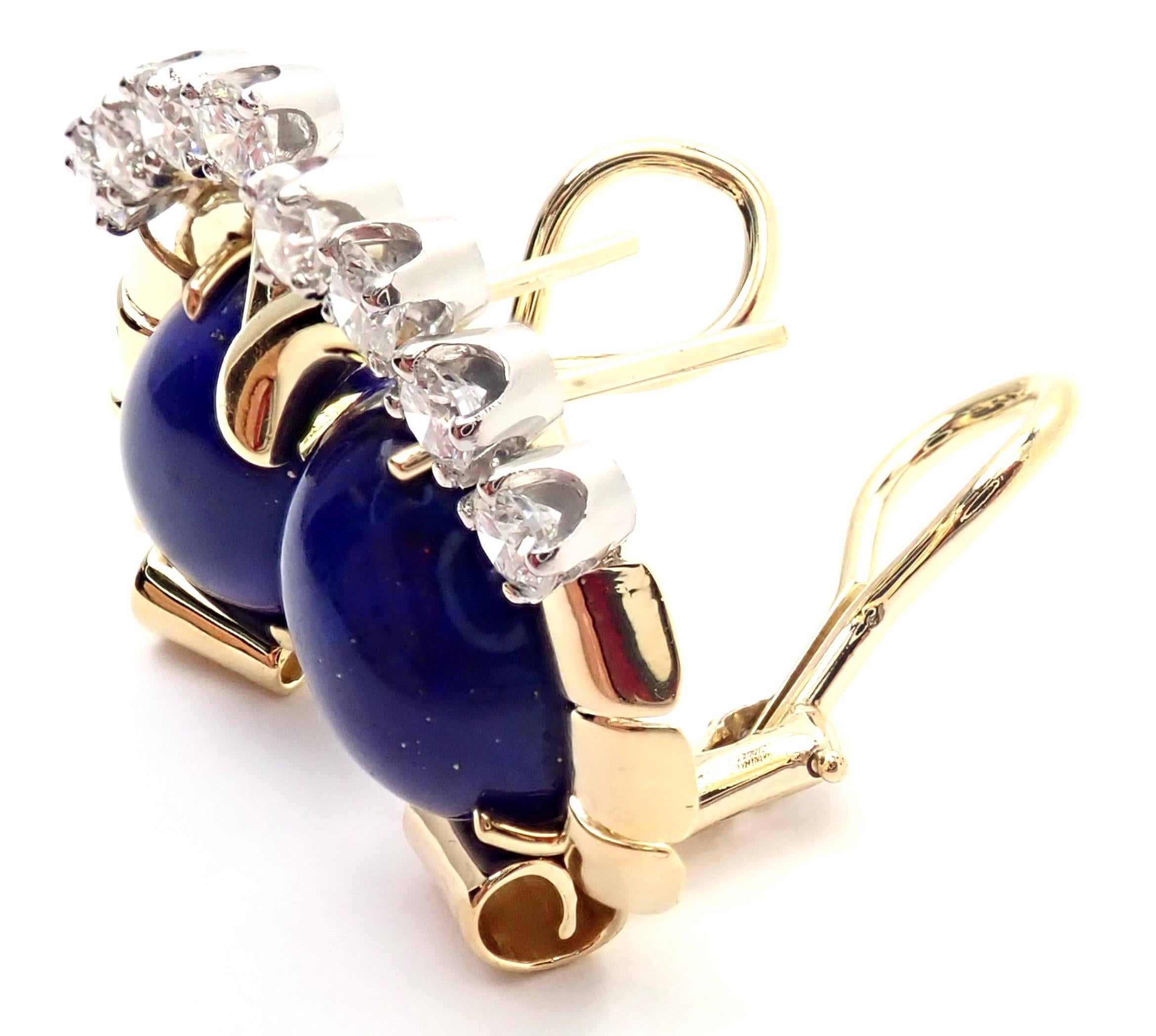 Raymond C. Yard Diamond Lapis Lazuli Yellow Gold Earrings In Excellent Condition In Holland, PA