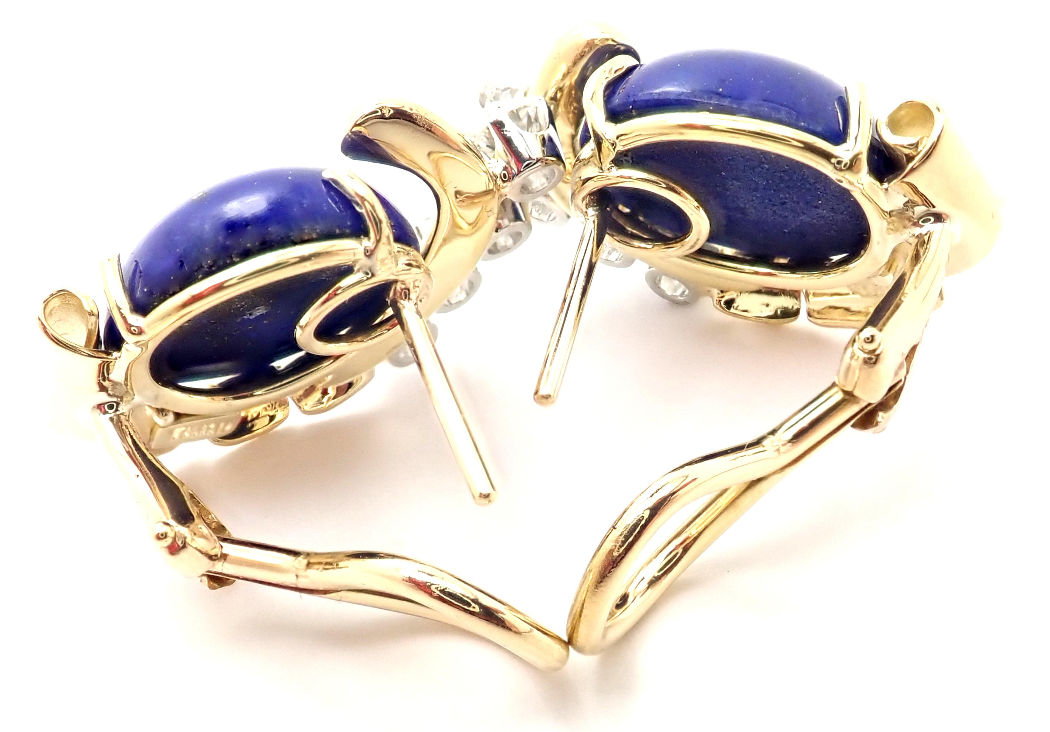 Women's or Men's Raymond C. Yard Diamond Lapis Lazuli Yellow Gold Earrings