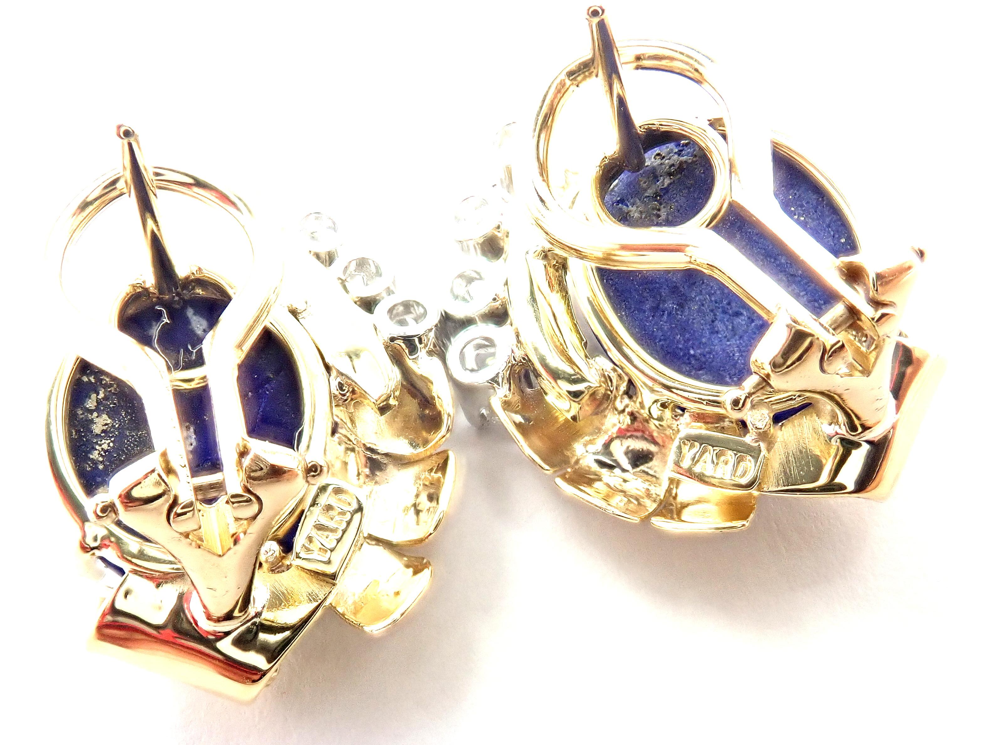 Raymond C. Yard Diamond Lapis Lazuli Yellow Gold Earrings 2