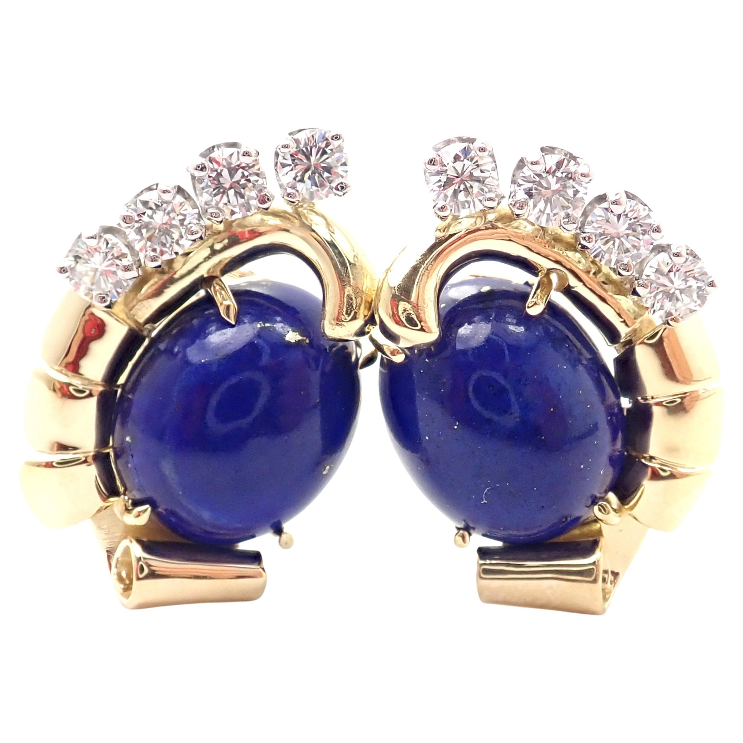 Raymond C. Yard Diamond Lapis Lazuli Yellow Gold Earrings