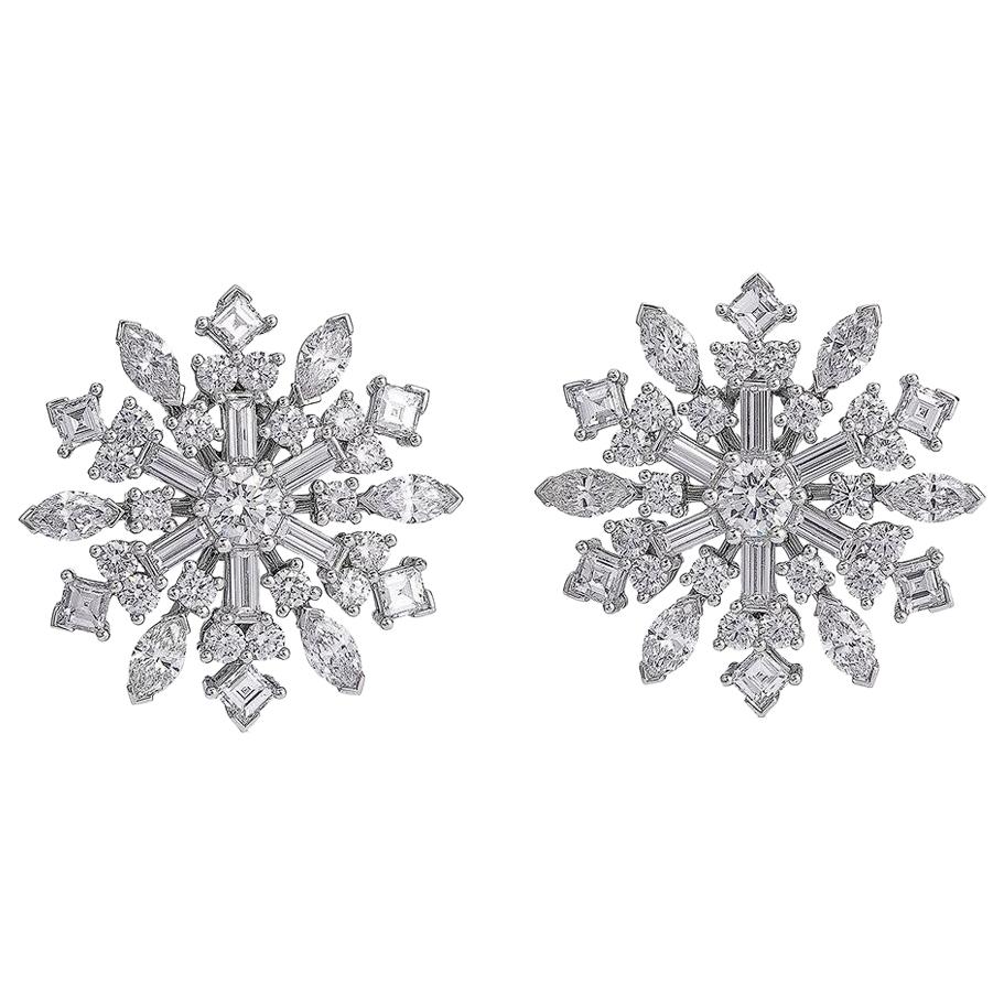 Raymond C. Yard Platinum and Diamond Snowflake Earclips For Sale
