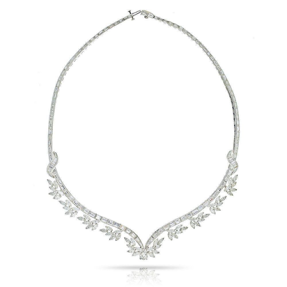 Raymond C. Yard Platin-Halskette mit Diamanten im Baguette- und Marquise-Schliff (Marquiseschliff)
