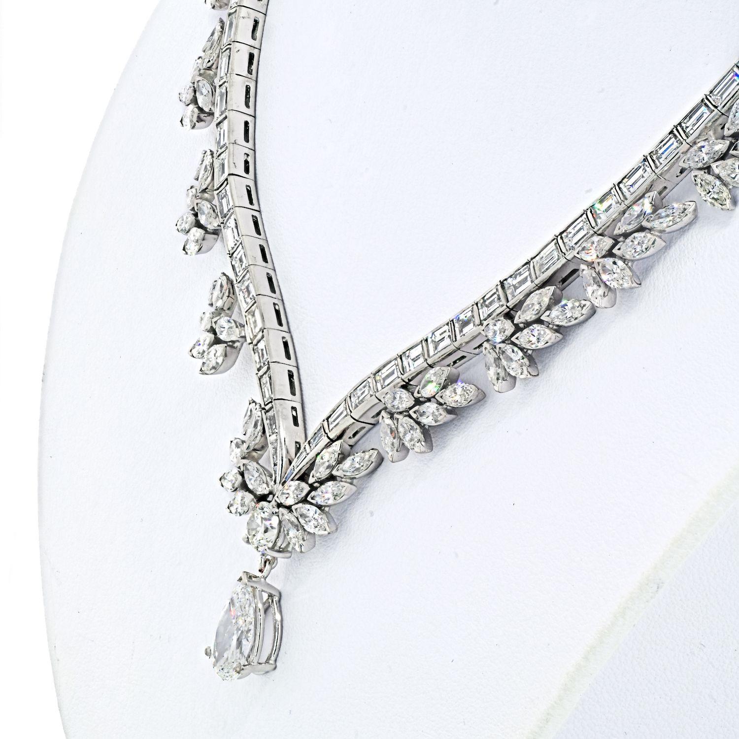 Modern Raymond C. Yard Platinum Baguette and Marquise Cut Diamond Necklace For Sale