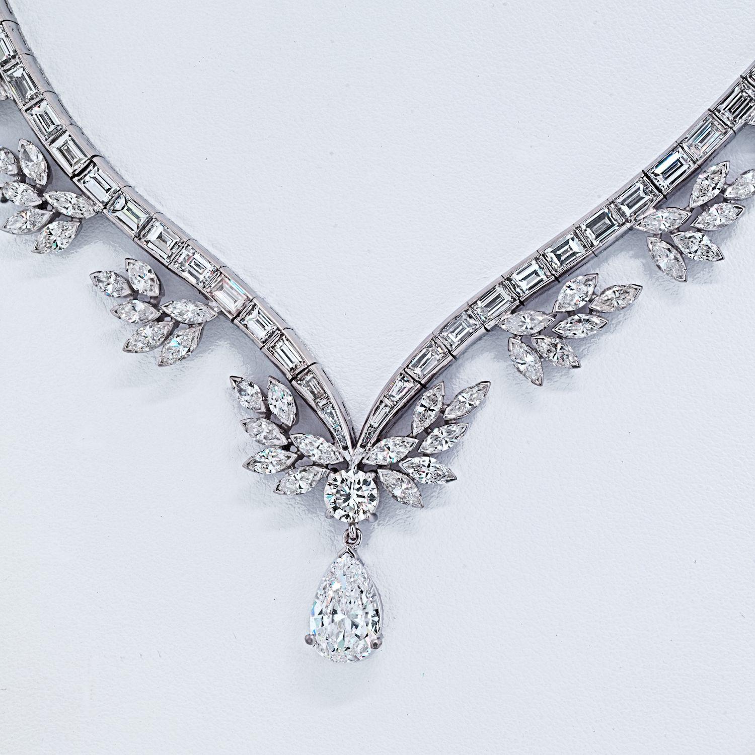 Raymond C. Yard Platin-Halskette mit Diamanten im Baguette- und Marquise-Schliff 1