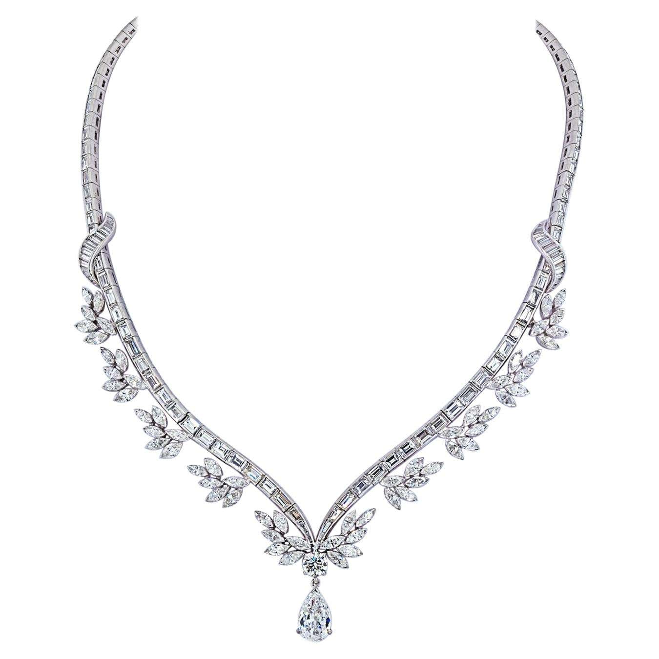 Raymond C. Yard Platinum Baguette and Marquise Cut Diamond Necklace For ...
