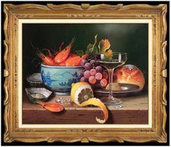 Raymond Campbell Original Oil Painting on Canvas Signed Still Life Wine Food Art