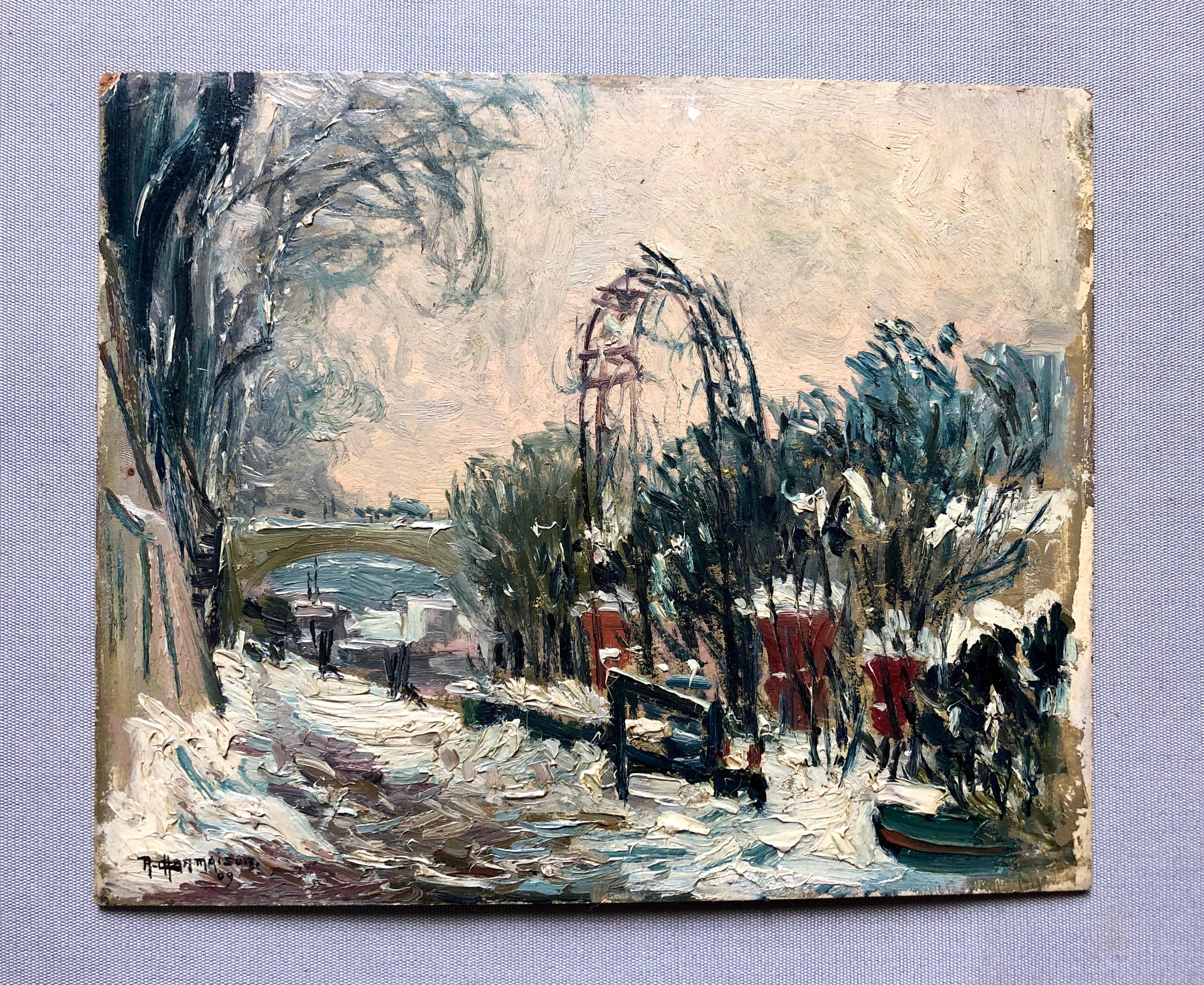 Raymond Louis Charmaison, Paisaje nevado - Painting de CHARMAISON, Raymon