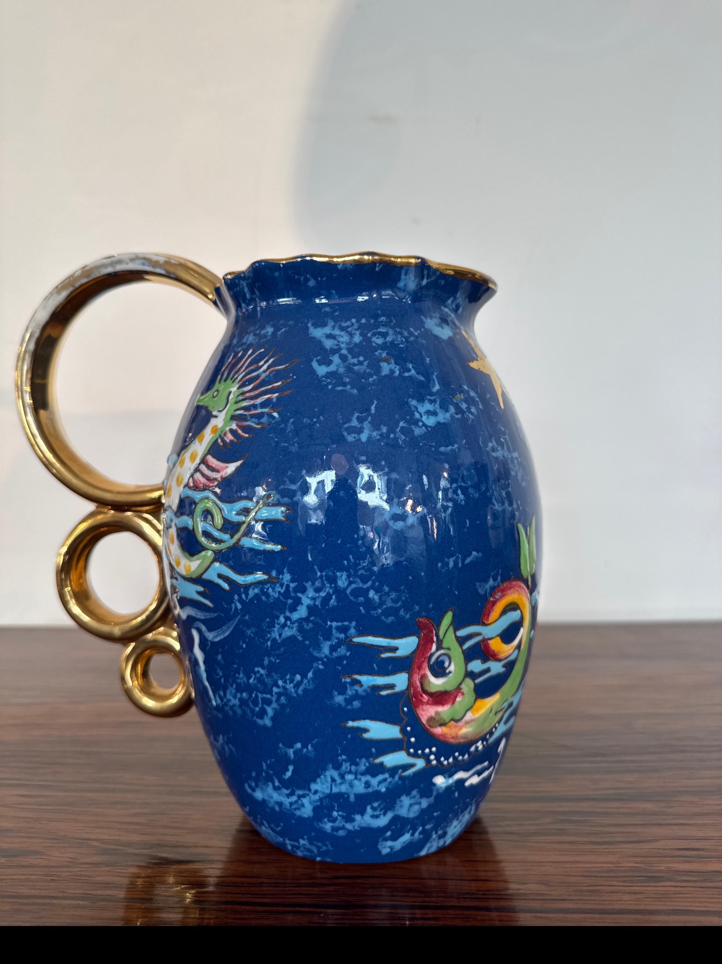 Milieu du XXe siècle Raymond Chevalier pour Boch Frères Vase avec décor de sirène, Art Decor en vente