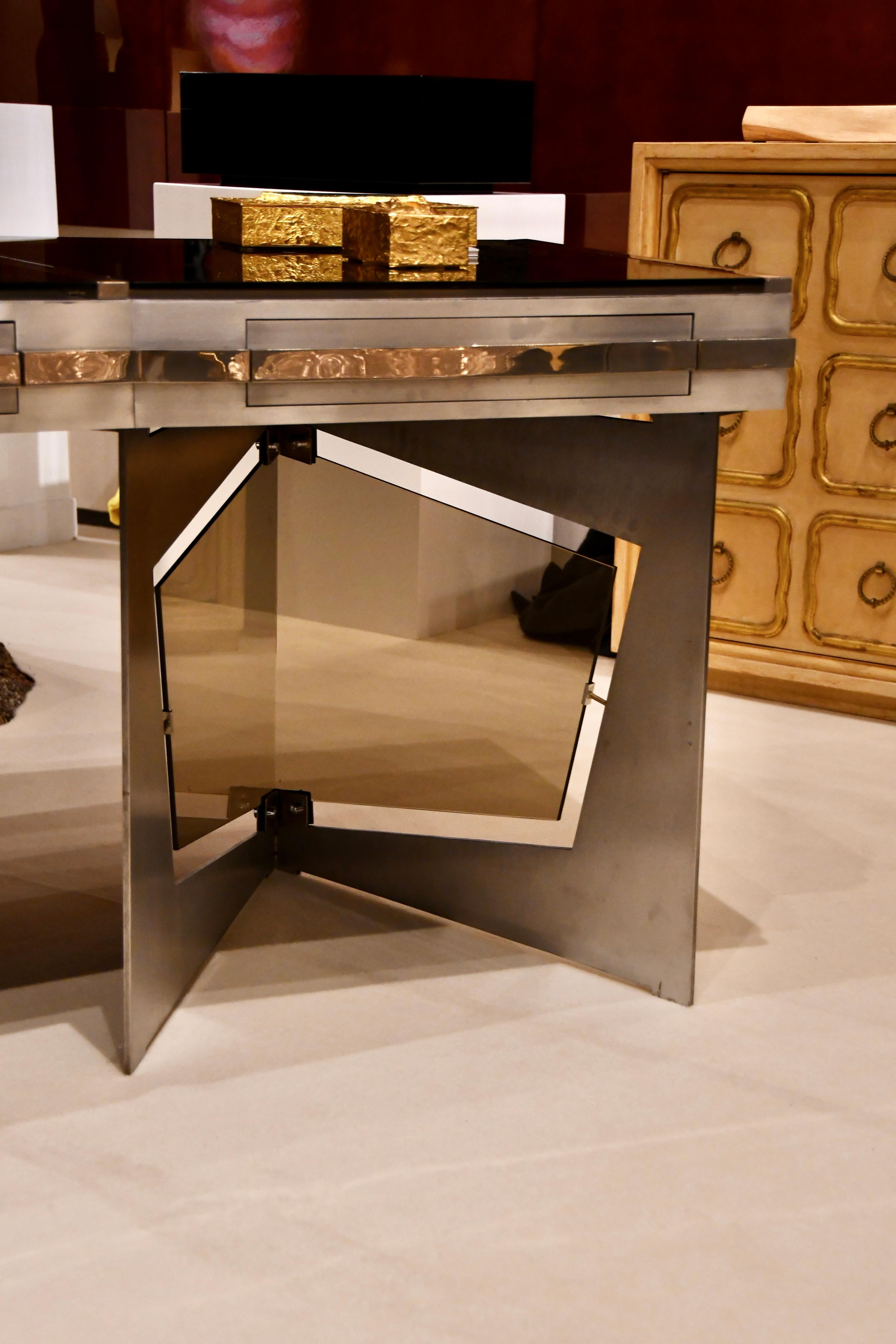 Raymond Cohen Desk, France, 1970s — Steel, Smoked Glass and Inox For Sale 5