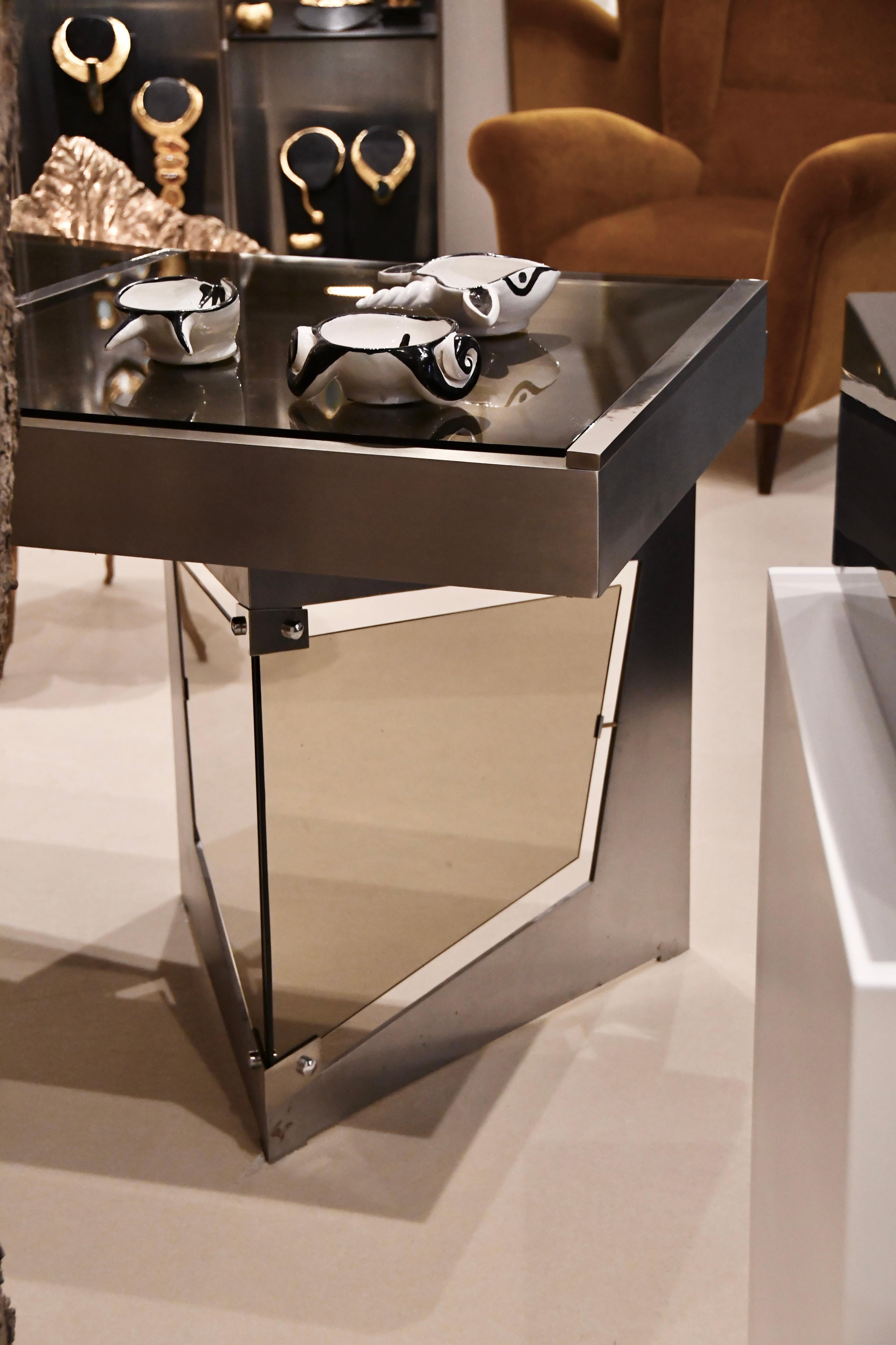Raymond Cohen Desk, France, 1970s — Steel, Smoked Glass and Inox For Sale 8