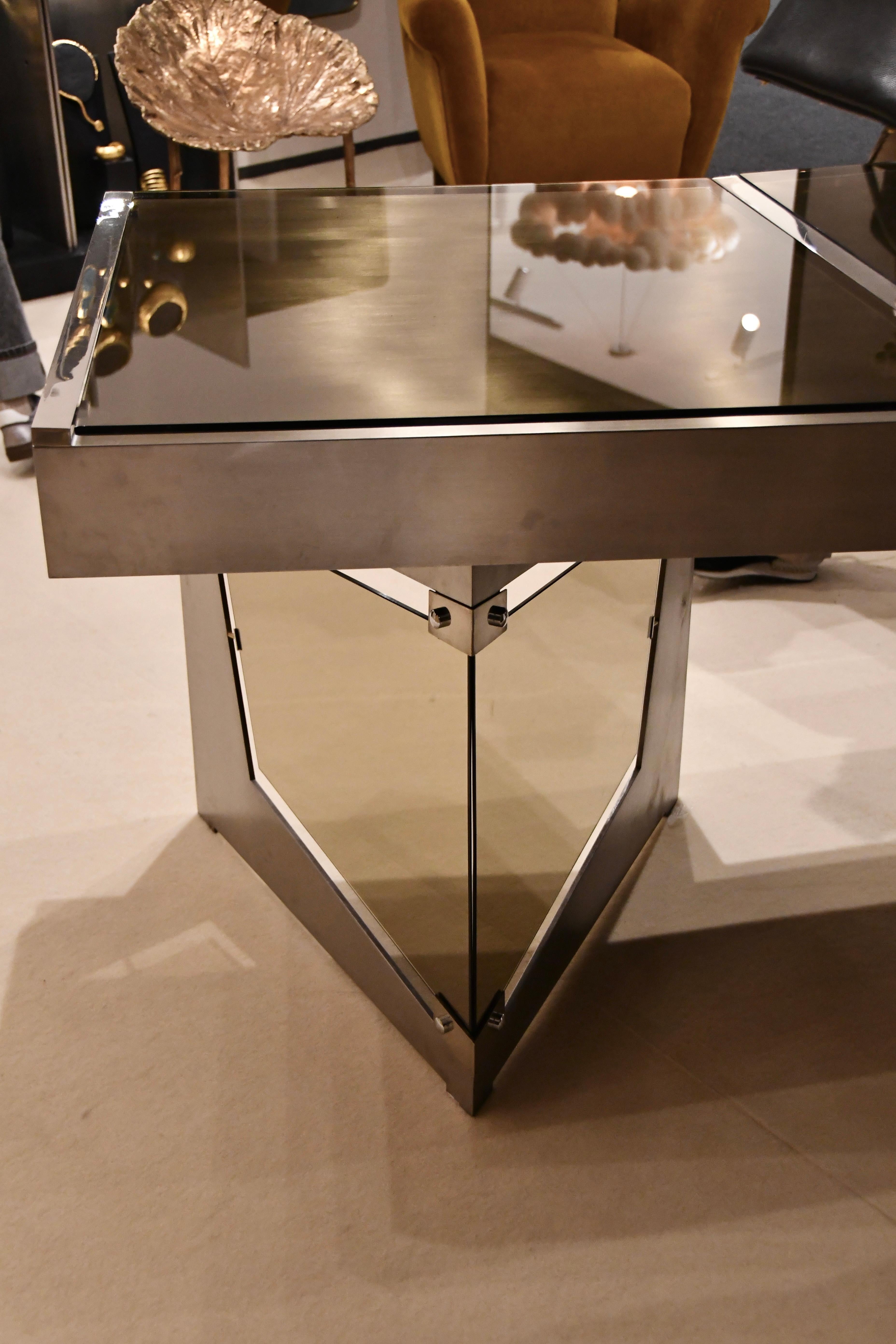Raymond Cohen Desk, France, 1970s — Steel, Smoked Glass and Inox For Sale 11