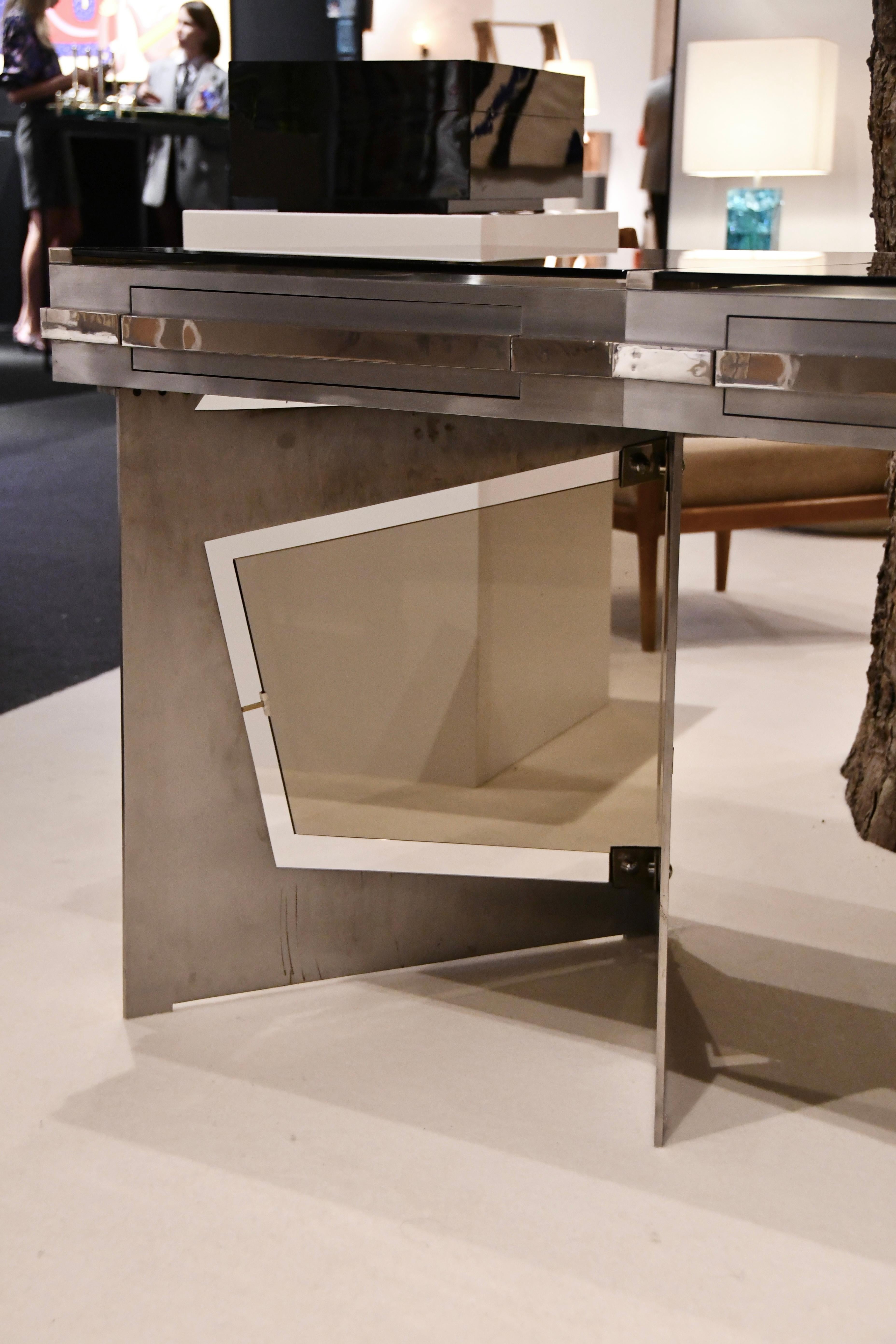 Raymond Cohen Desk, France, 1970s — Steel, Smoked Glass and Inox For Sale 13