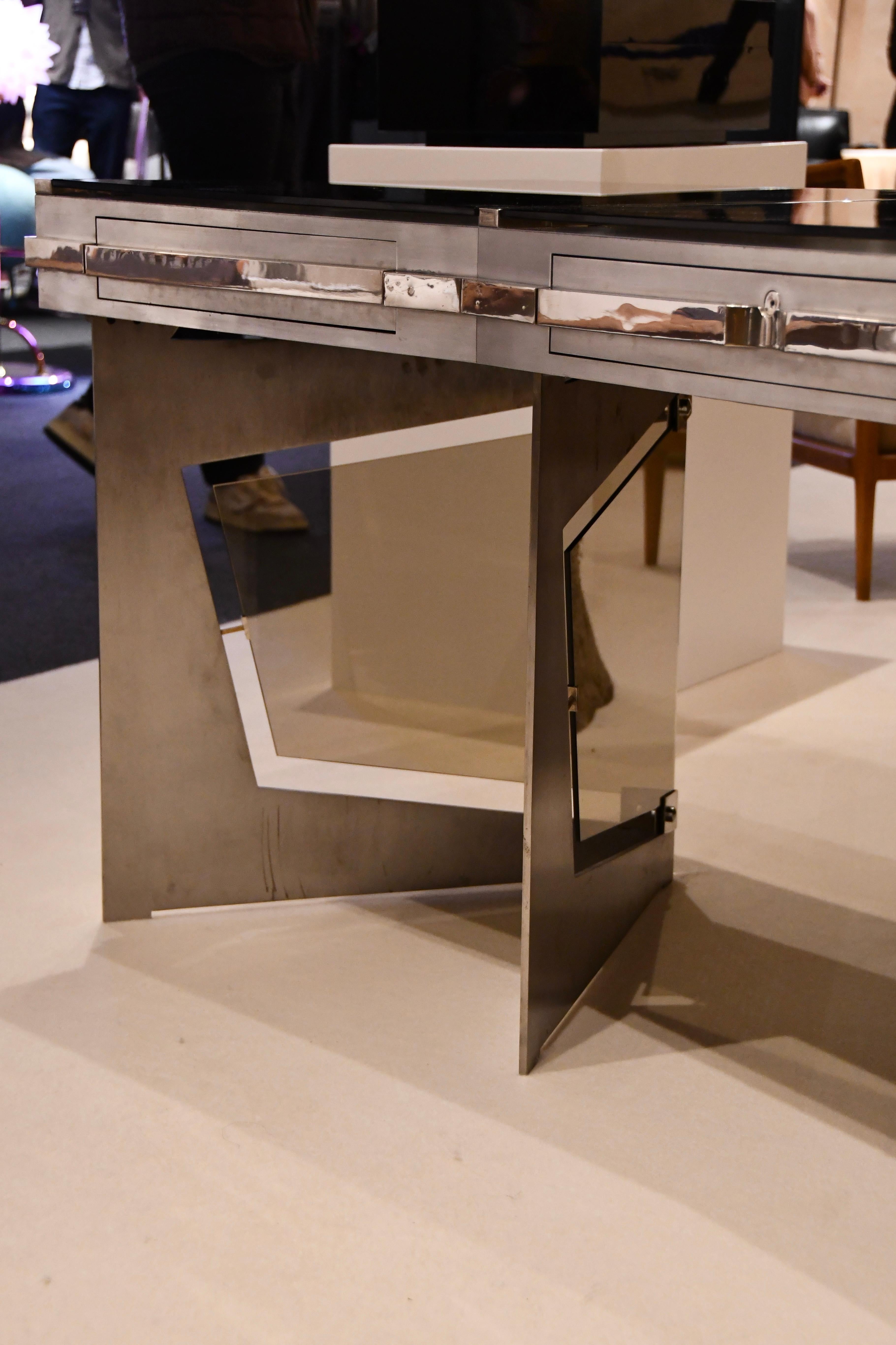 Raymond Cohen Desk, France, 1970s — Steel, Smoked Glass and Inox For Sale 14