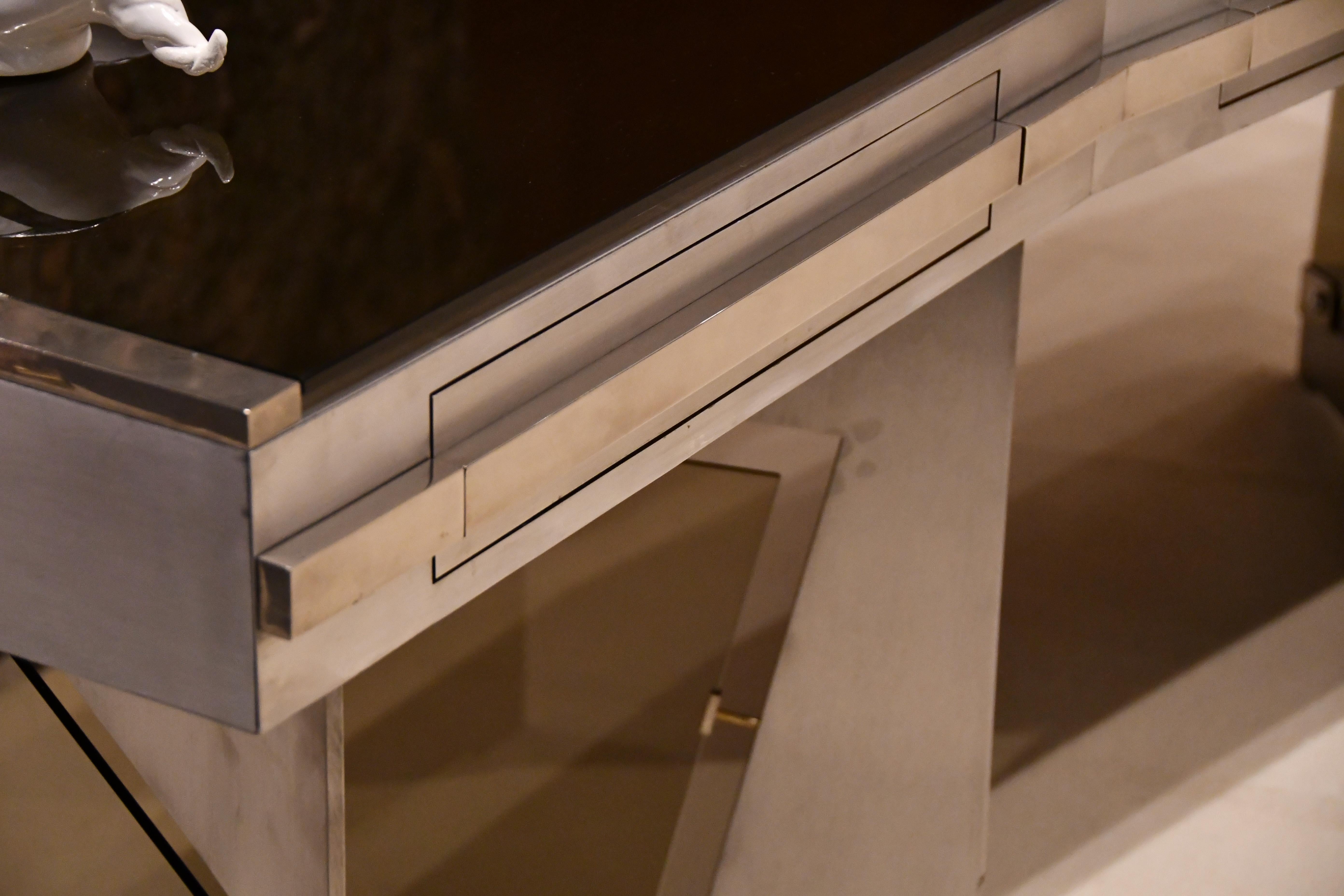 Raymond Cohen Desk, France, 1970s — Steel, Smoked Glass and Inox For Sale 3