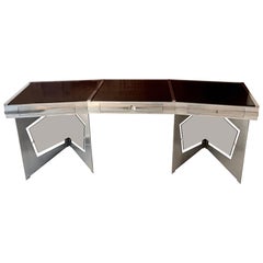 Raymond Cohen Desk, France, 1970s — Steel, Smoked Glass and Inox