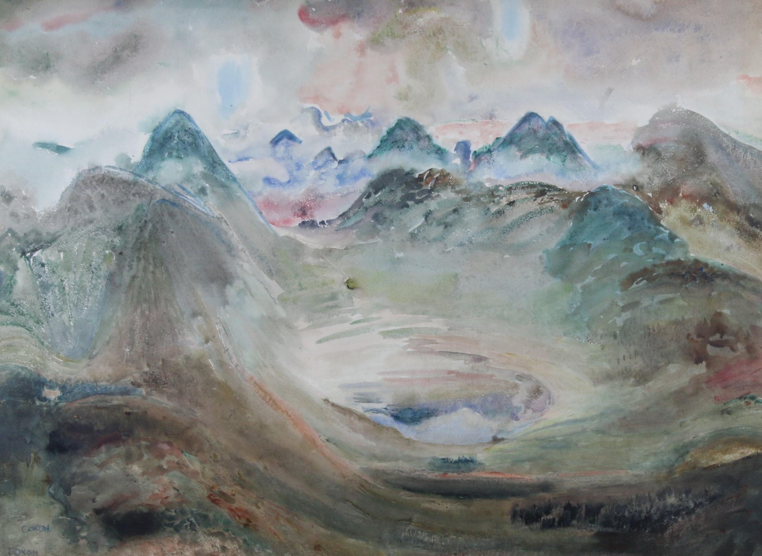 Surreal Mountainous Landscape of the Pyrenees - Painting by Raymond Coxon