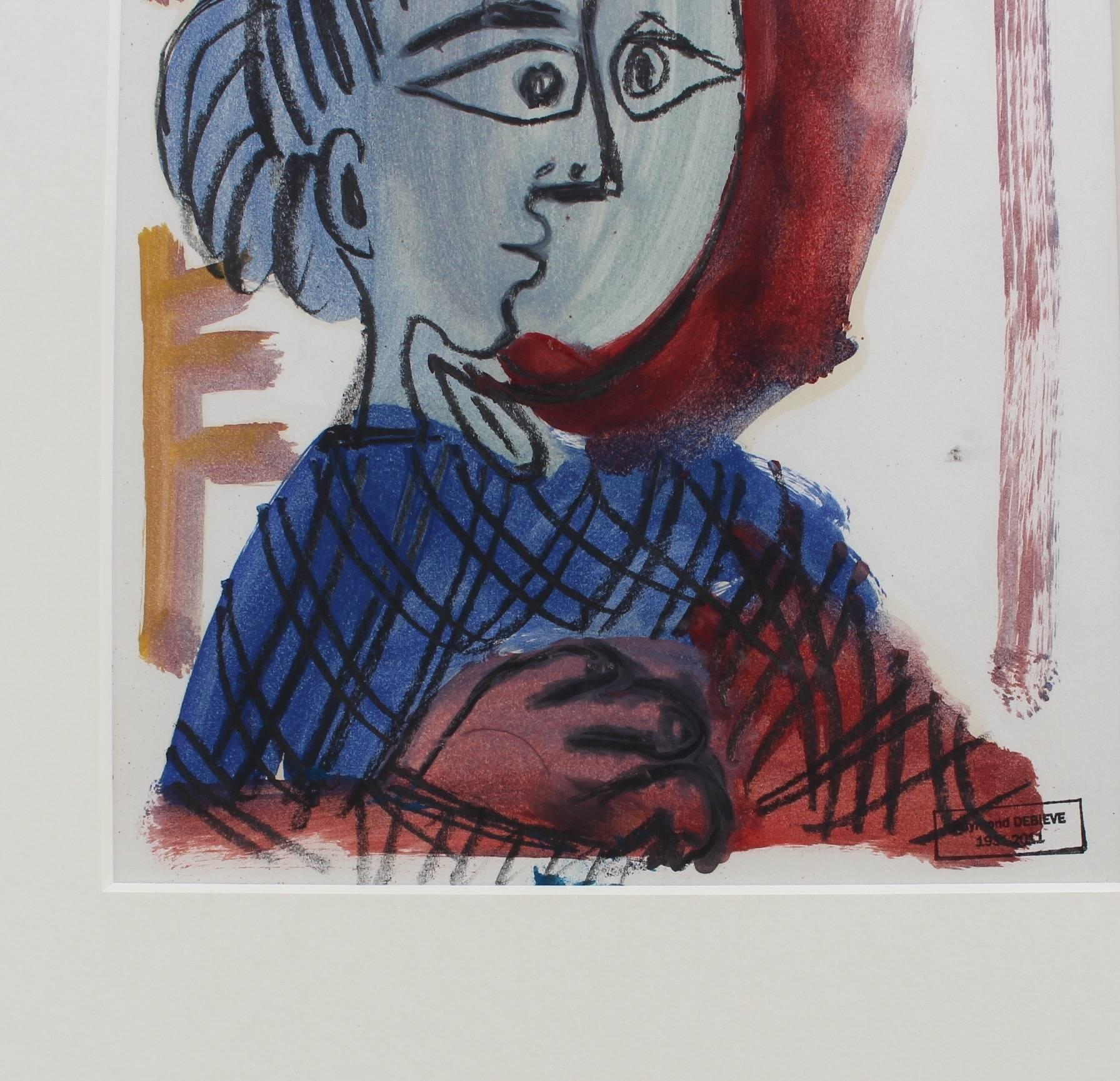 'Portrait of a Child' by Raymond Dèbieve, Mid-Century Cubist Painting, 1967 1