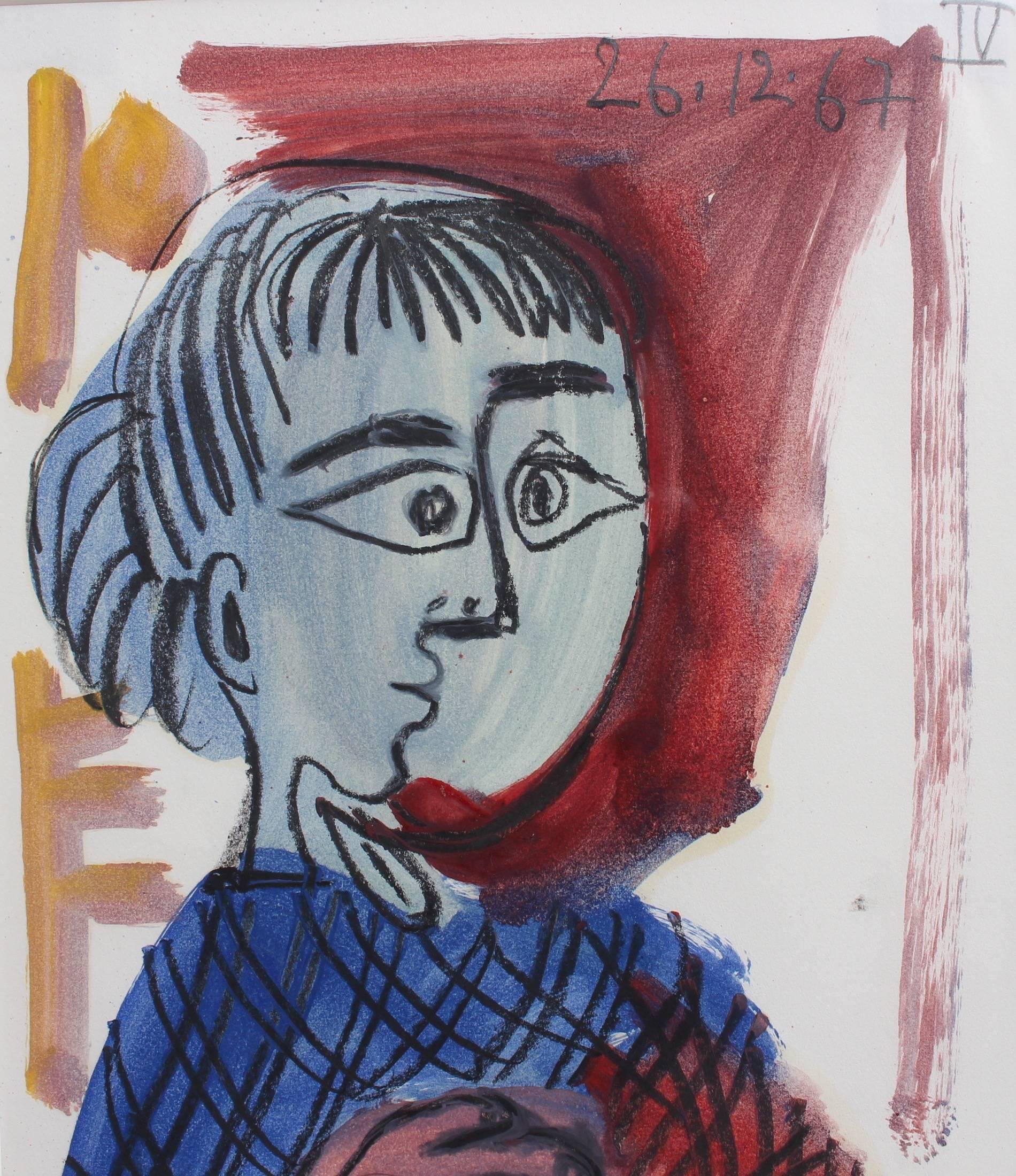'Portrait of a Child' by Raymond Dèbieve, Mid-Century Cubist Painting, 1967 3