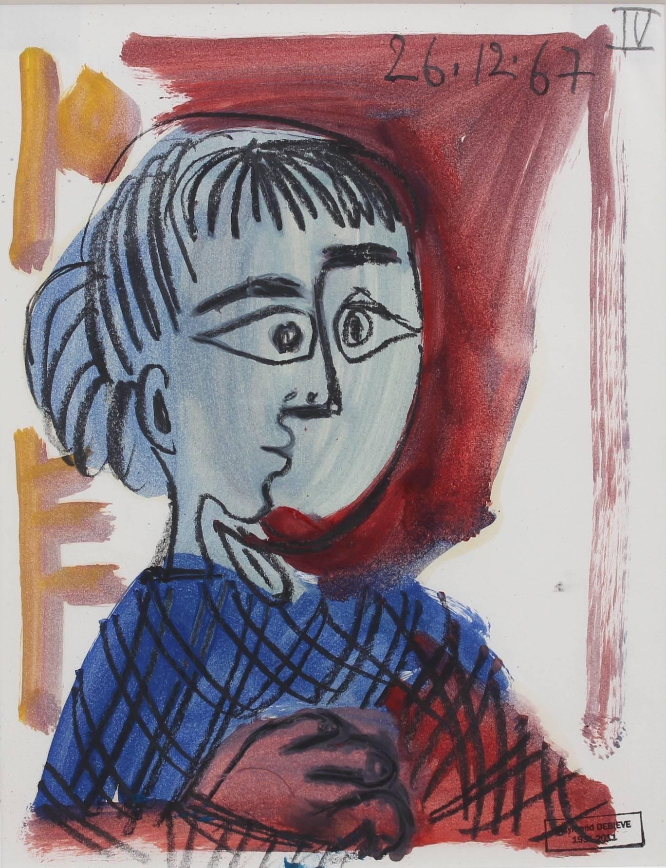 'Portrait of a Child' by Raymond Dèbieve, Mid-Century Cubist Painting, 1967 - Art by Raymond Debieve