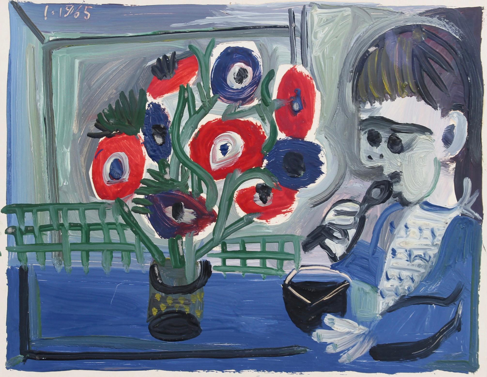 Raymond Debieve Portrait Painting - Boy with Anemones