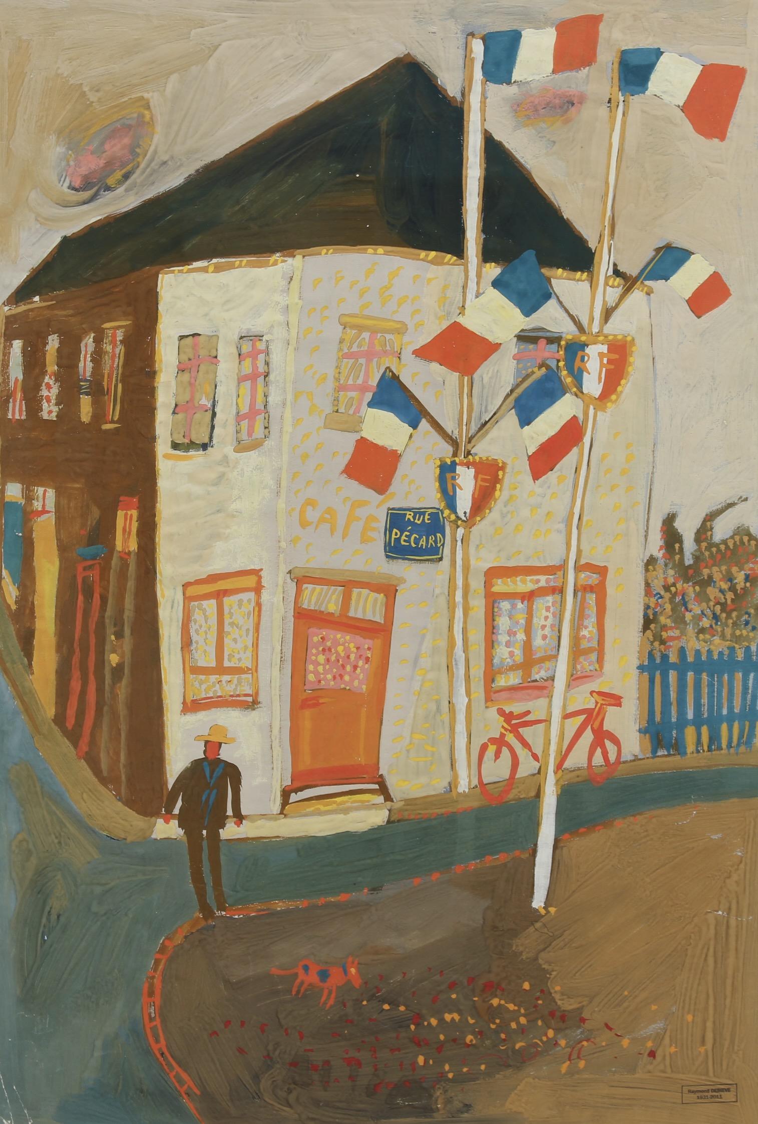 Café de la Place - Painting by Raymond Debieve