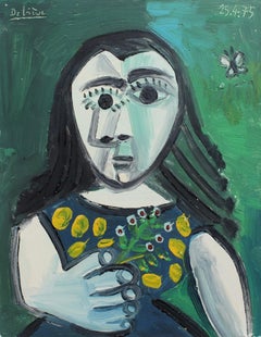 Vintage Cubist Woman with Butterfly