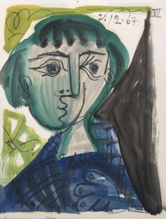 Femme Pensive, Small Mixed Media on Paper Cubist Painting