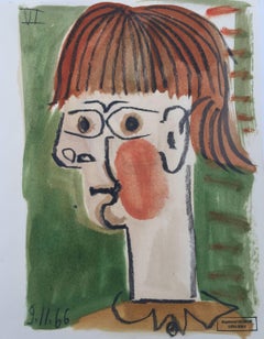 Femme Rougissante, Small Mixed Media on Paper Cubist Painting