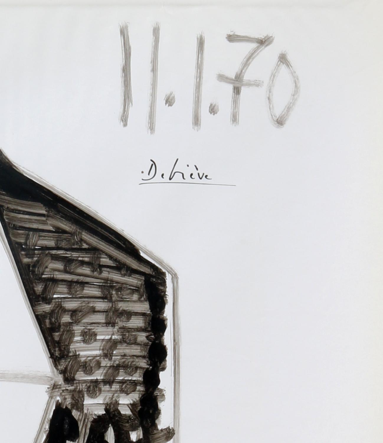 Fishnet stocking (I), R. Debiève, unique piece, Indian ink on paper - Painting by Raymond Debieve