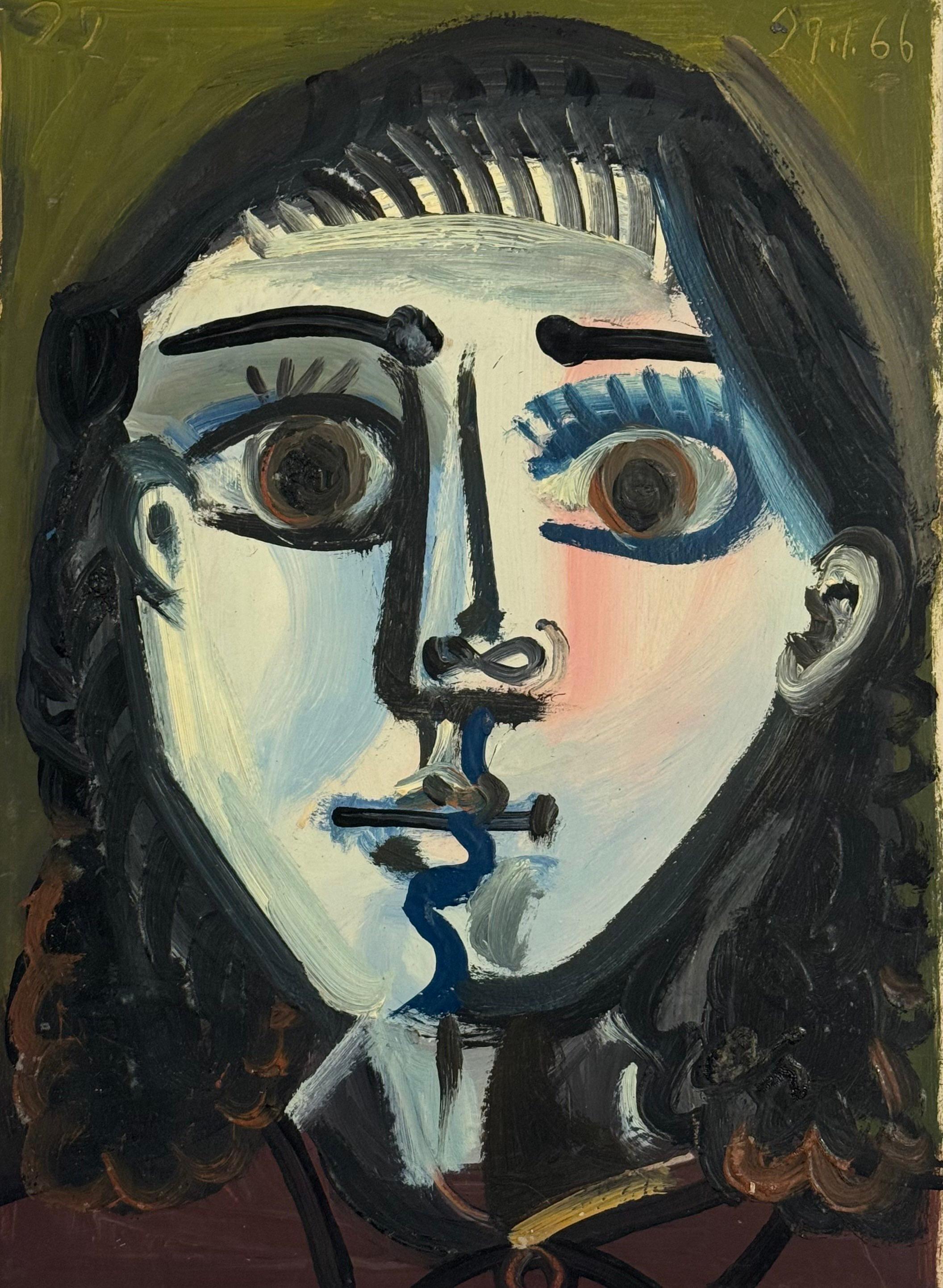 French Female Portrait Oil Painting, La Jeune Fille, Mid Century Art