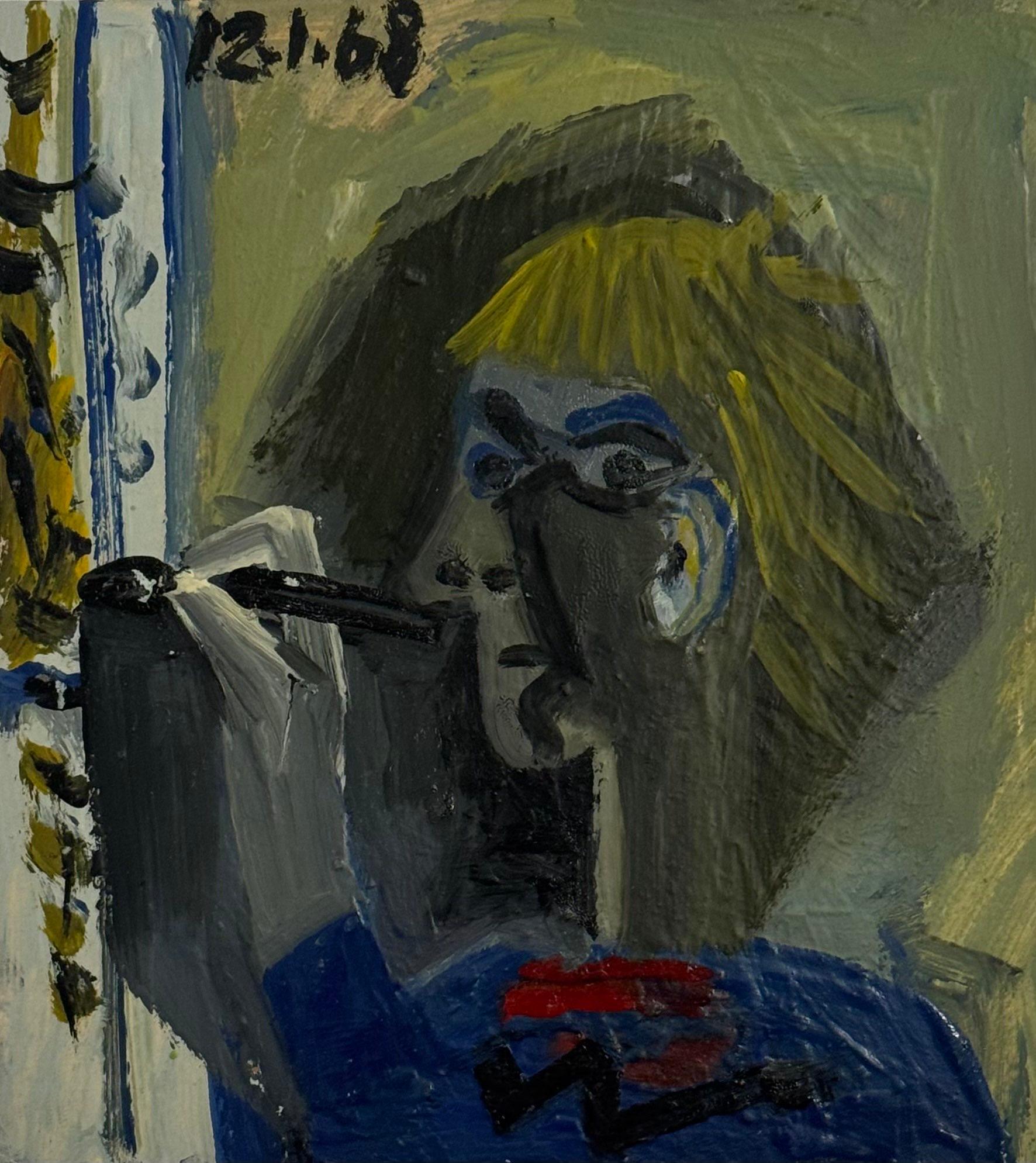 Raymond Debieve Figurative Painting - French Oil Painting, Artist Studio Portrait, Small Figurative Artwork