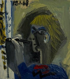 French Oil Painting, Artist Studio Portrait, Small Figurative Artwork