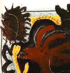 Grey flutist and small goat - Raymond Debiève, unique piece, monotype