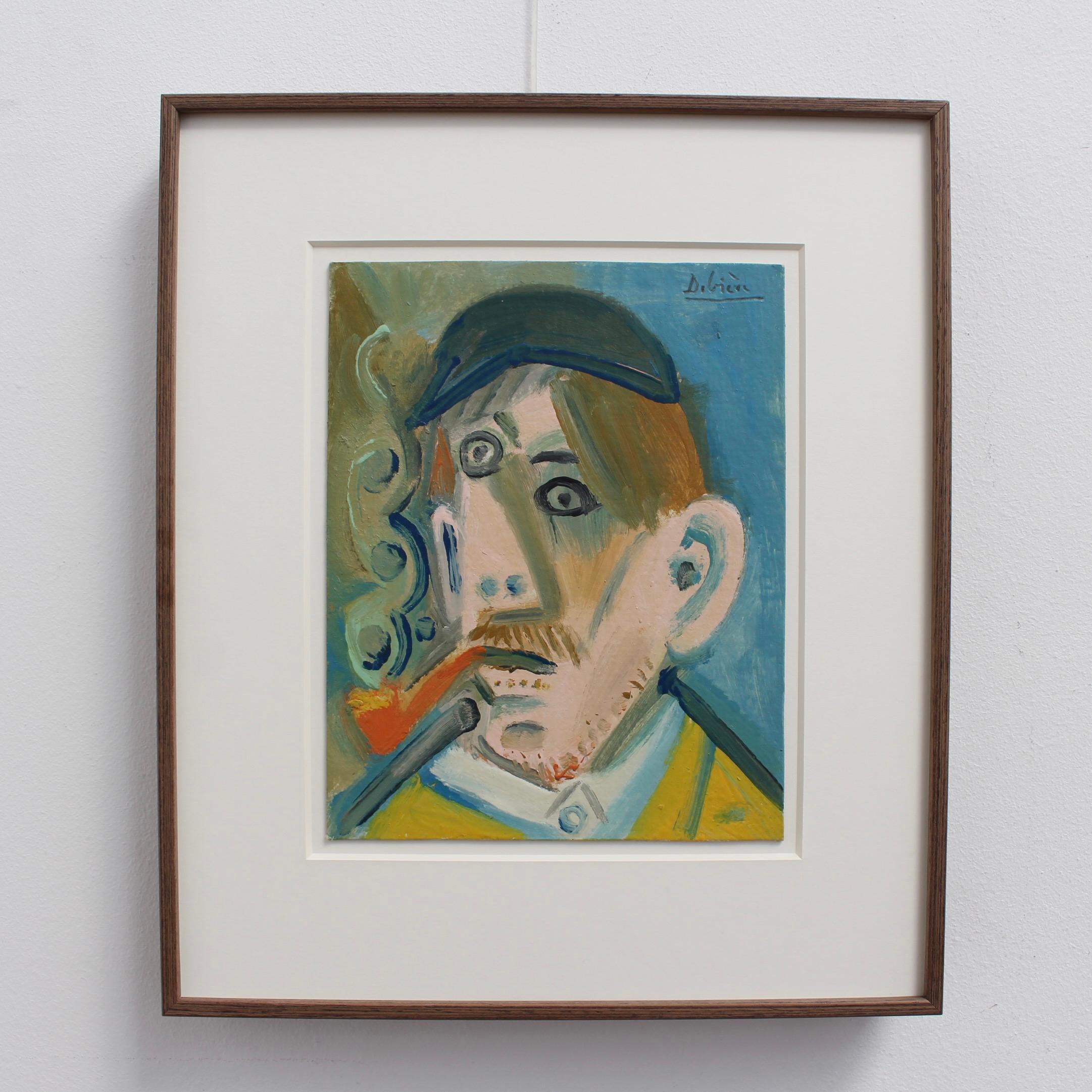 Man Smoking a Pipe - Painting by Raymond Debieve