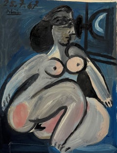 Nue en Bleu di Raymond Debieve, ritratto cubista francese su carta
