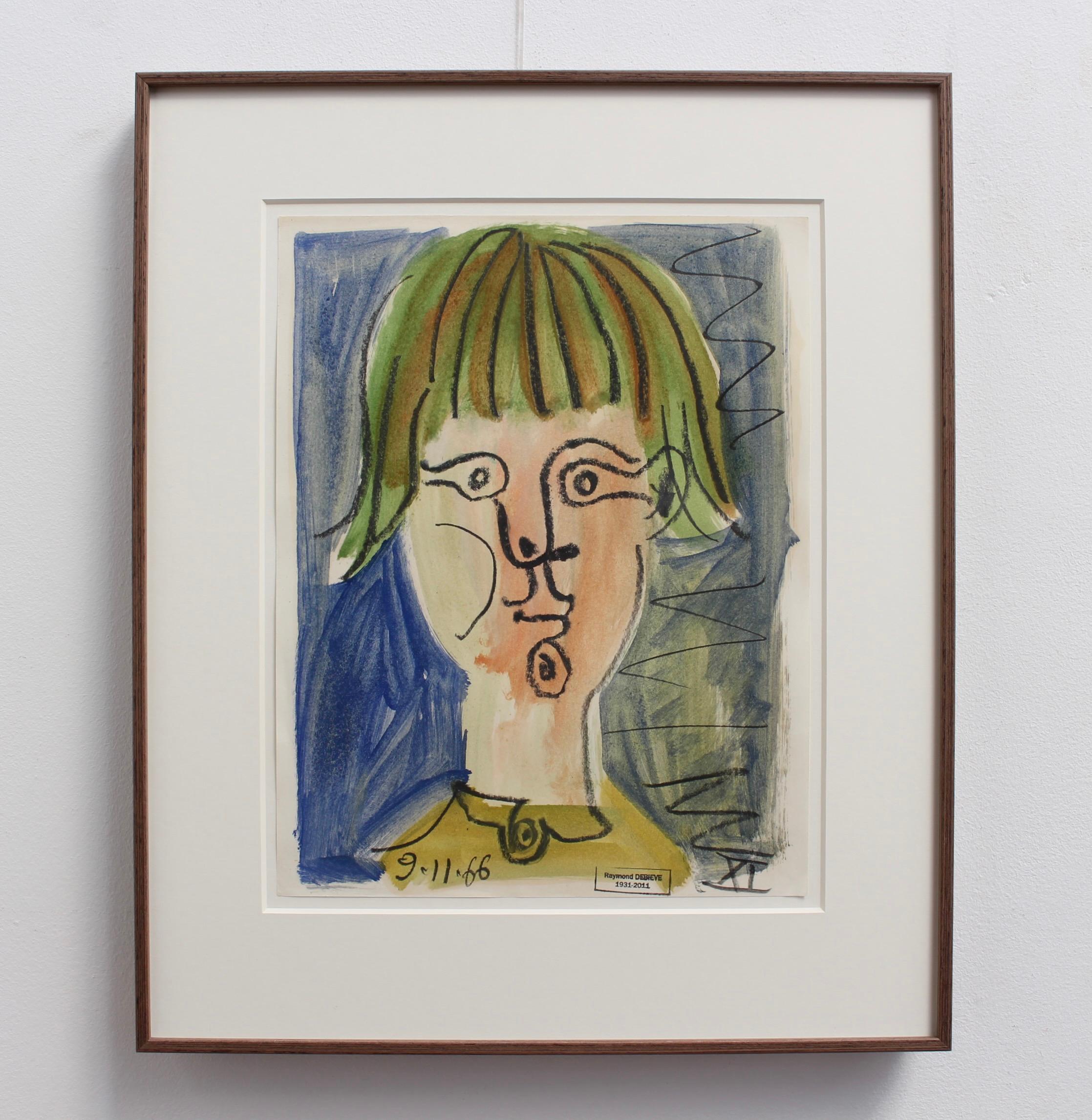Porträt eines Mädchens – Painting von Raymond Debieve