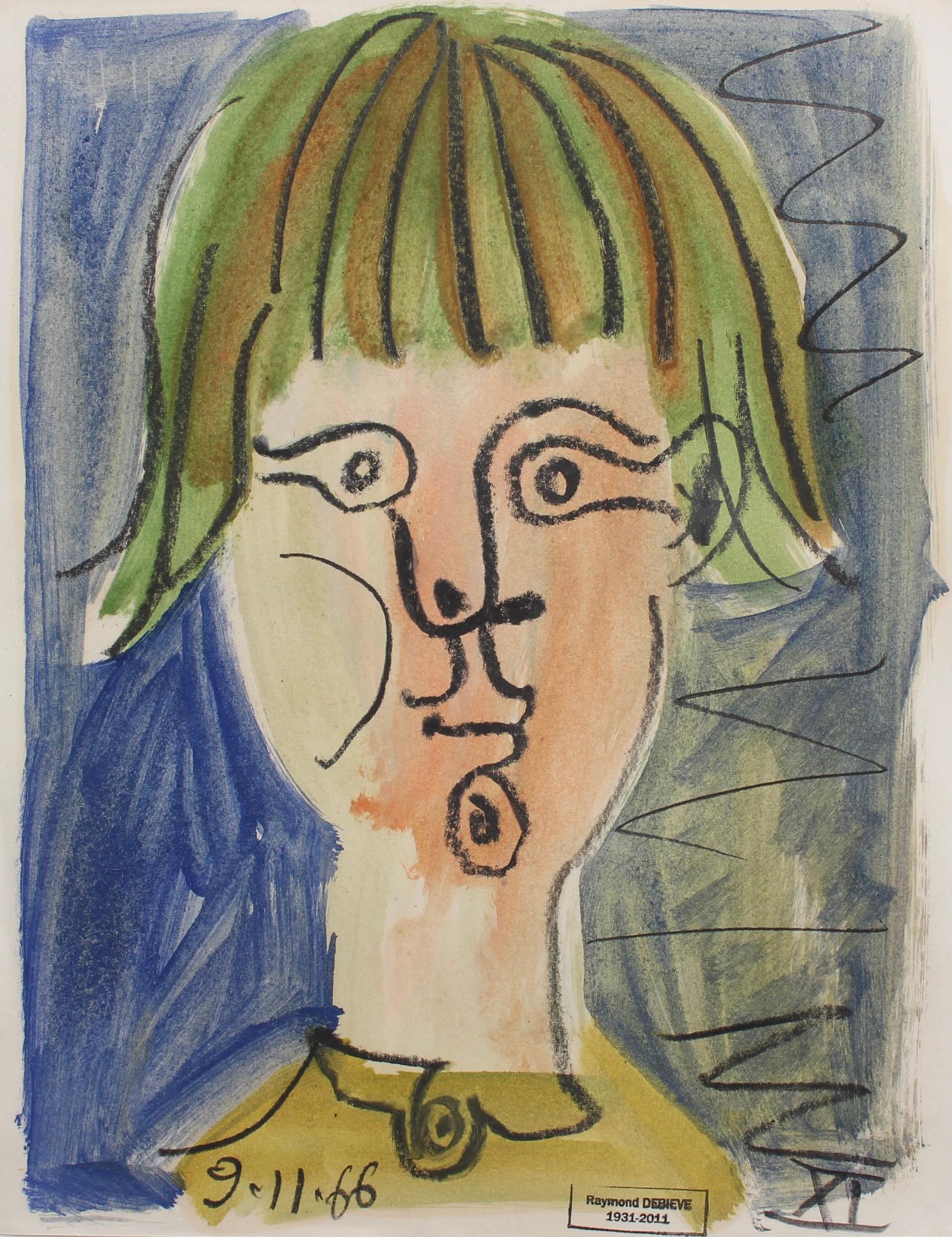 Portrait of a Girl - Cubist Painting by Raymond Debieve