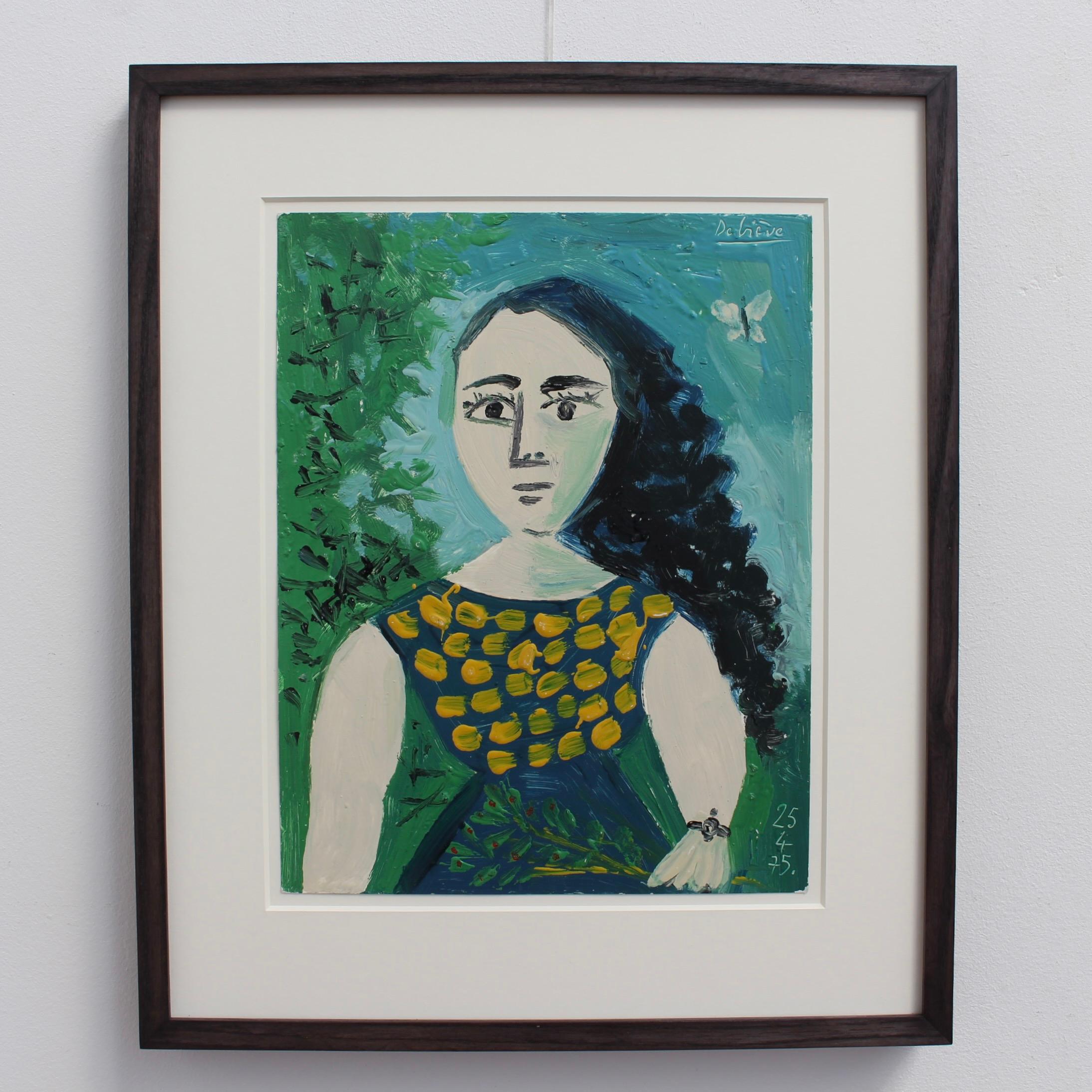 Portrait of Woman in the Garden - Painting by Raymond Debieve
