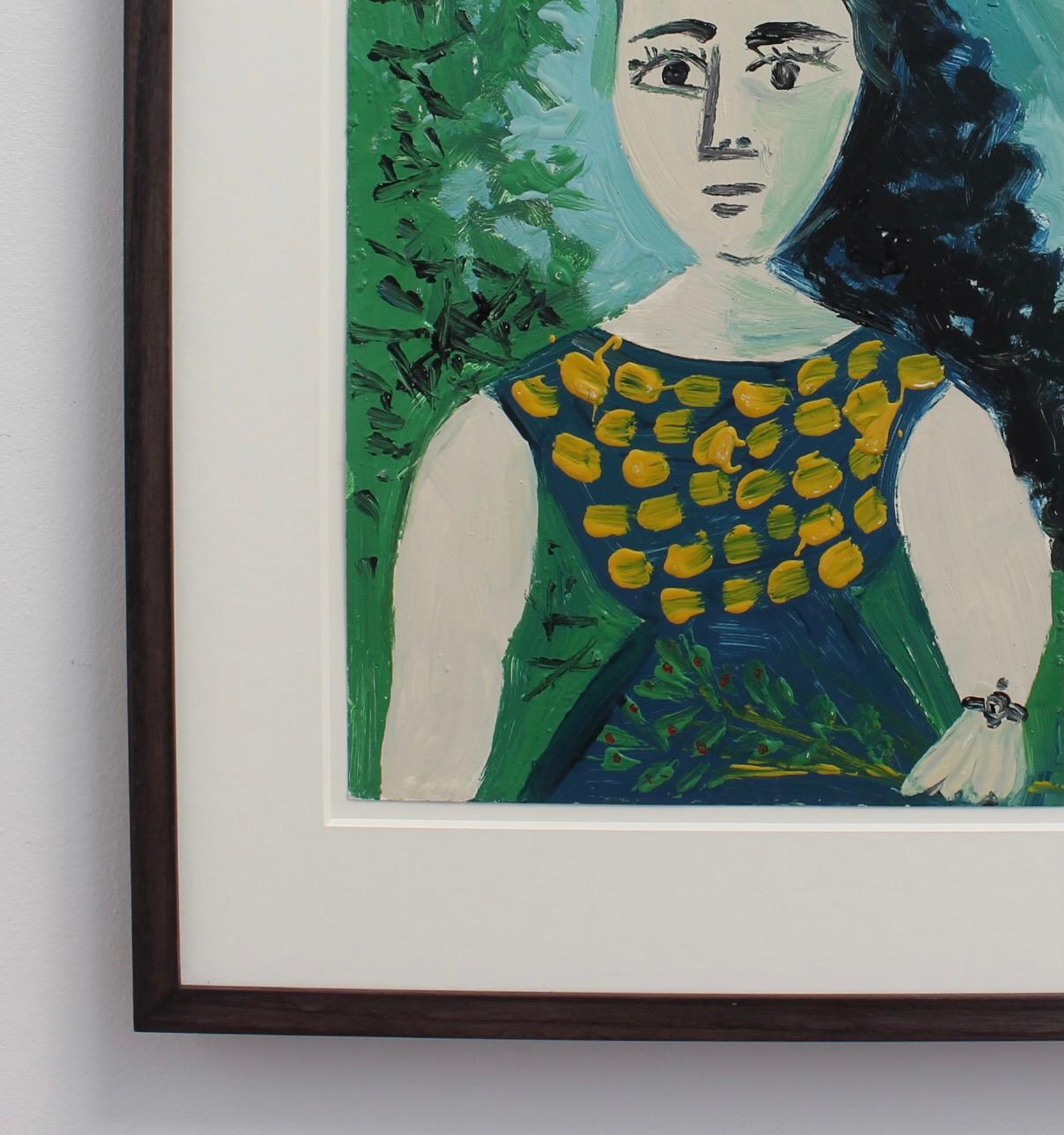Portrait of Woman in the Garden - Cubist Painting by Raymond Debieve