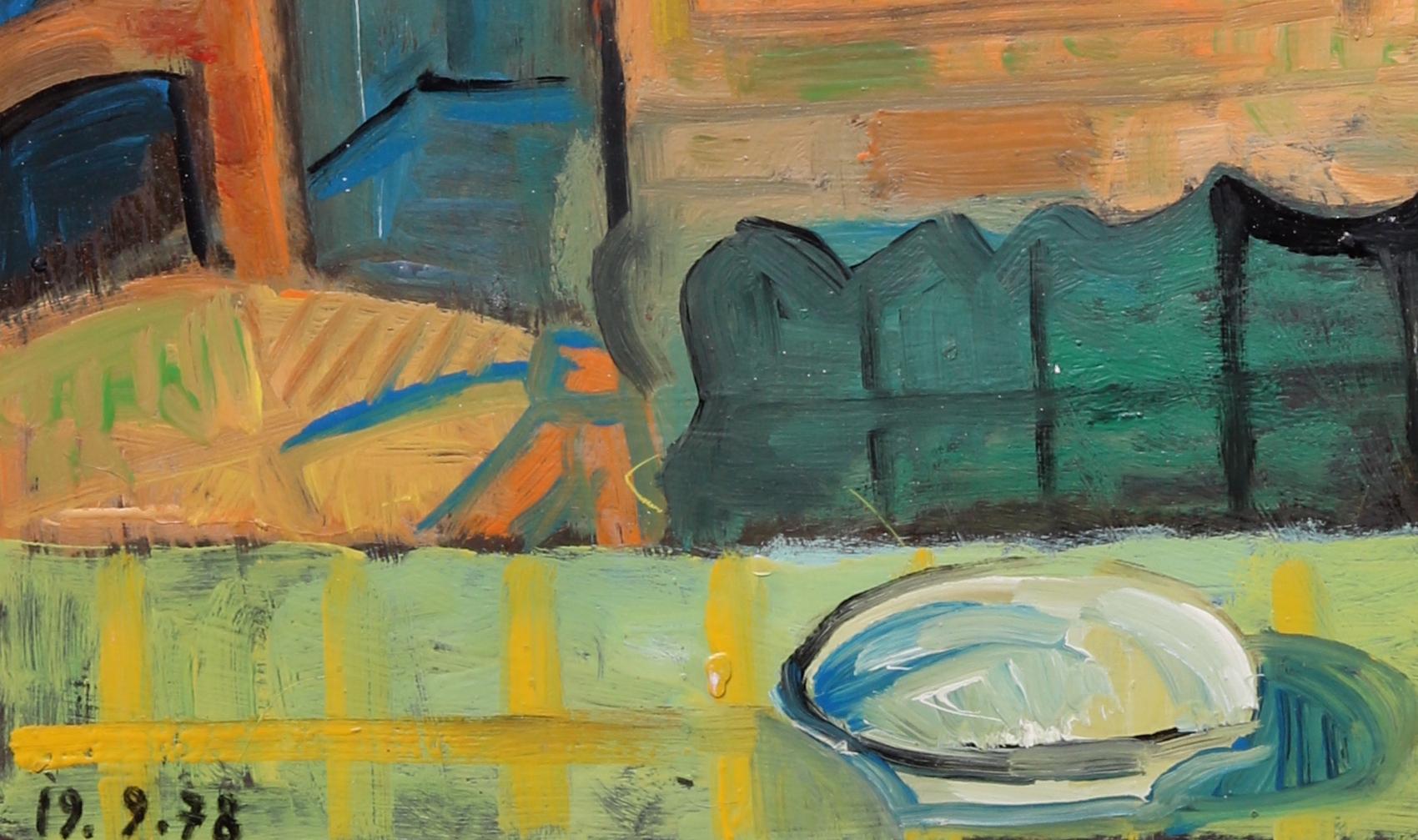 The buffet, unique piece, oil paint on paper, 1978 - Contemporary Painting by Raymond Debieve