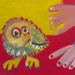 The child and the owl, unique piece, oil paint on wood