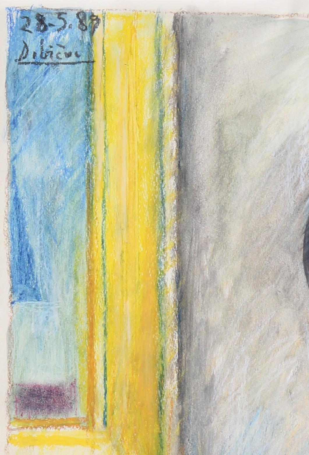 The composer, Raymond Debiève, unique piece, oil pastel on paper, 1989 - Painting by Raymond Debieve