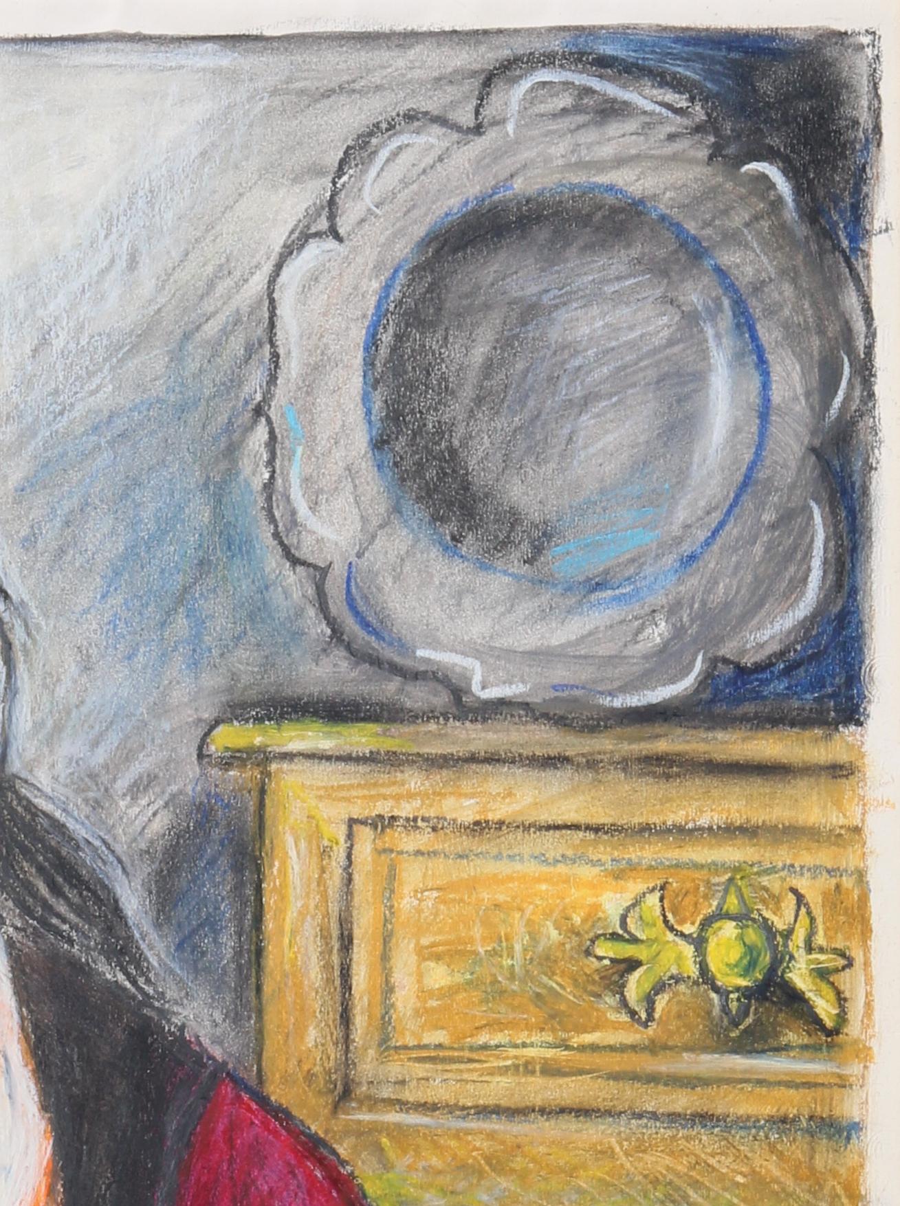 The composer, Raymond Debiève, unique piece, oil pastel on paper, 1989 - Contemporary Painting by Raymond Debieve