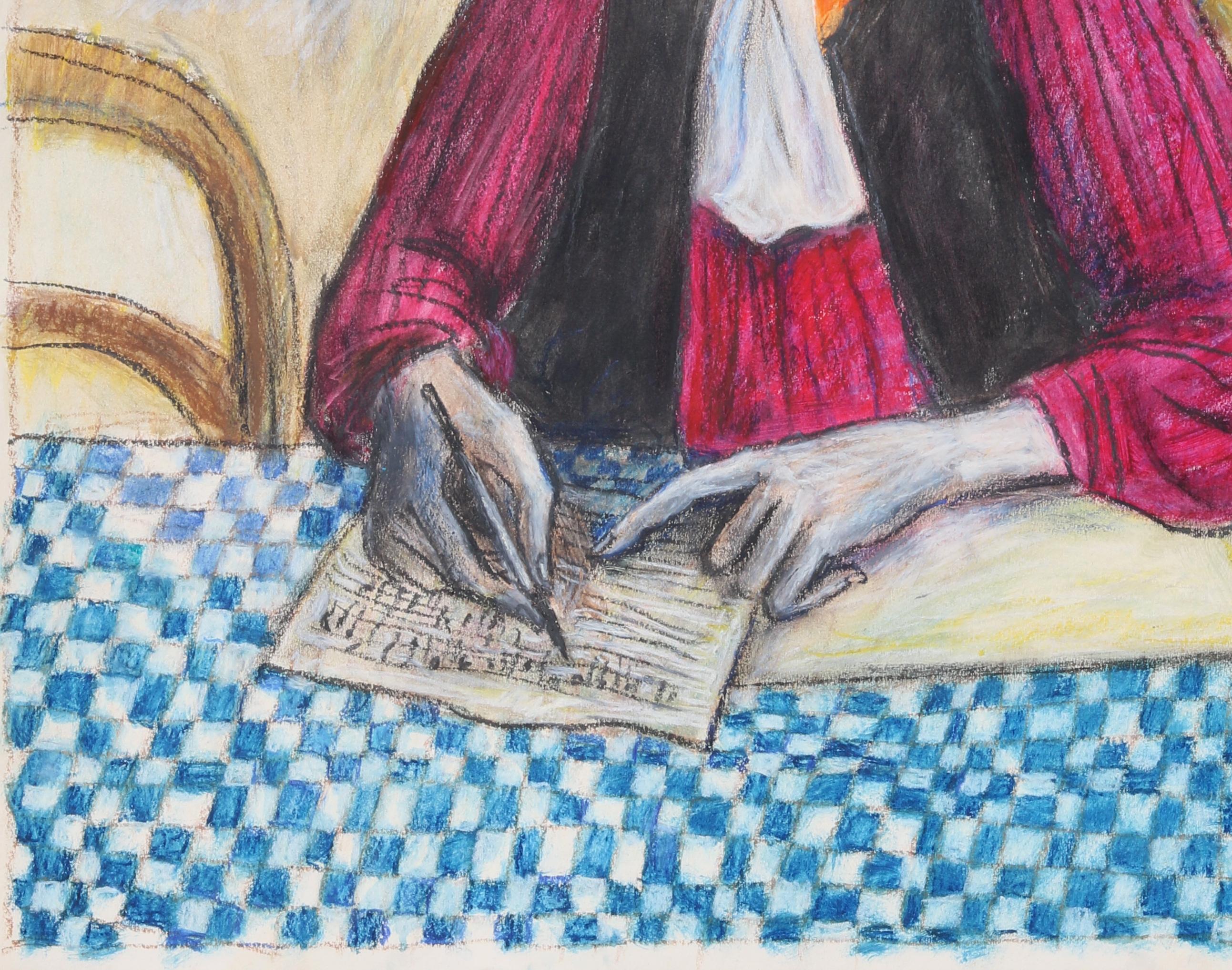 The composer, Raymond Debiève, unique piece, oil pastel on paper, 1989 For Sale 1