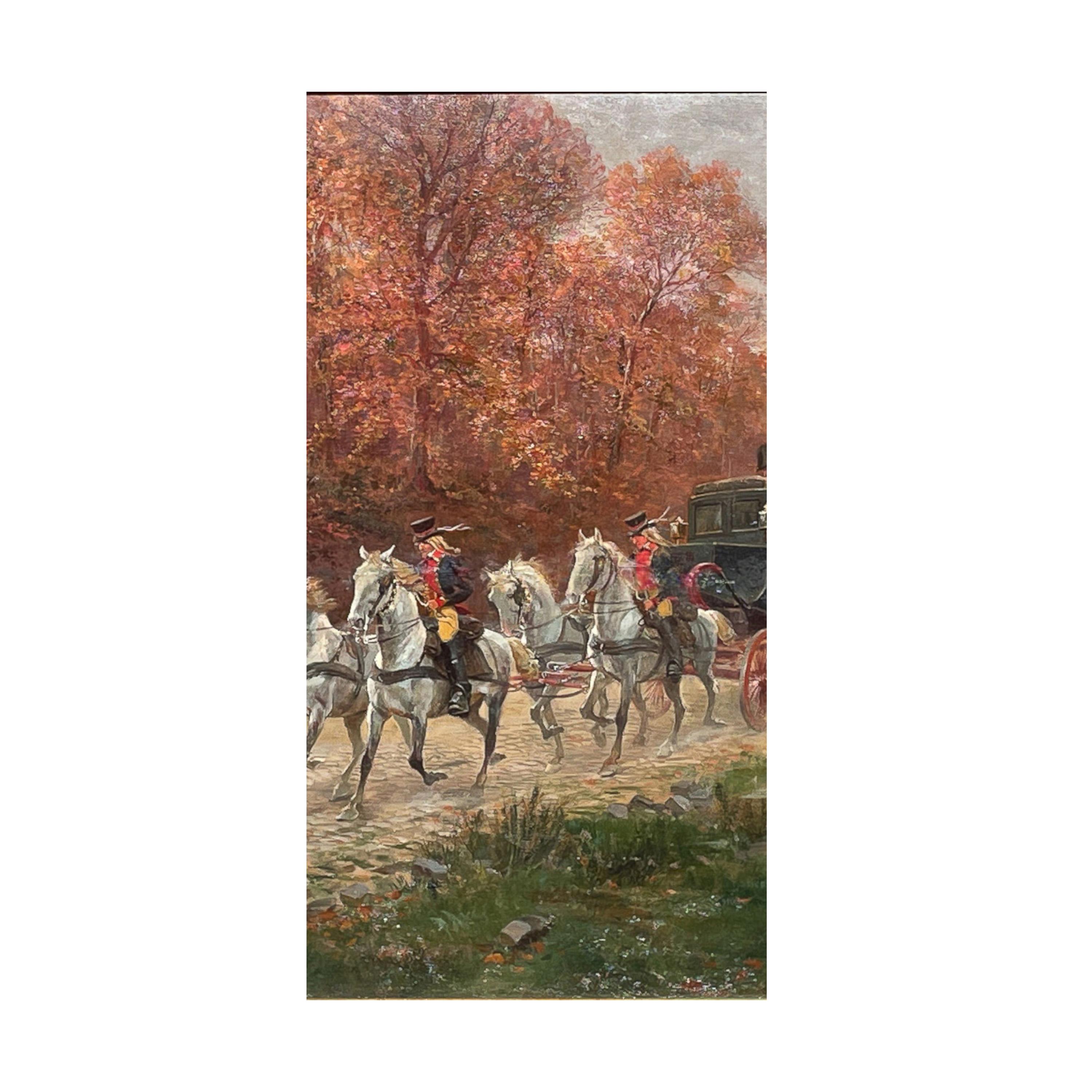 Antique French War Oil Painting Napoleon With His Army Generals Horse & Carriage For Sale 3