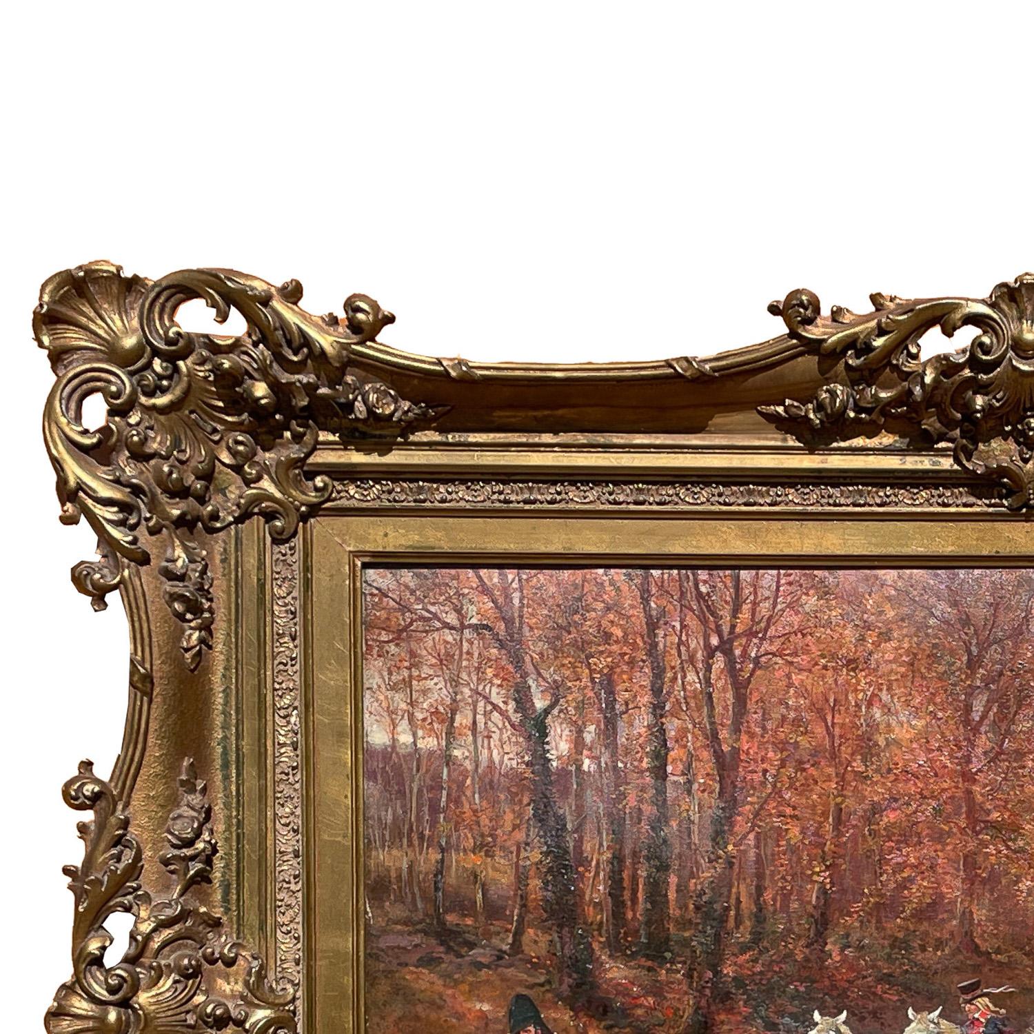 Antique French War Oil Painting Napoleon With His Army Generals Horse & Carriage For Sale 5